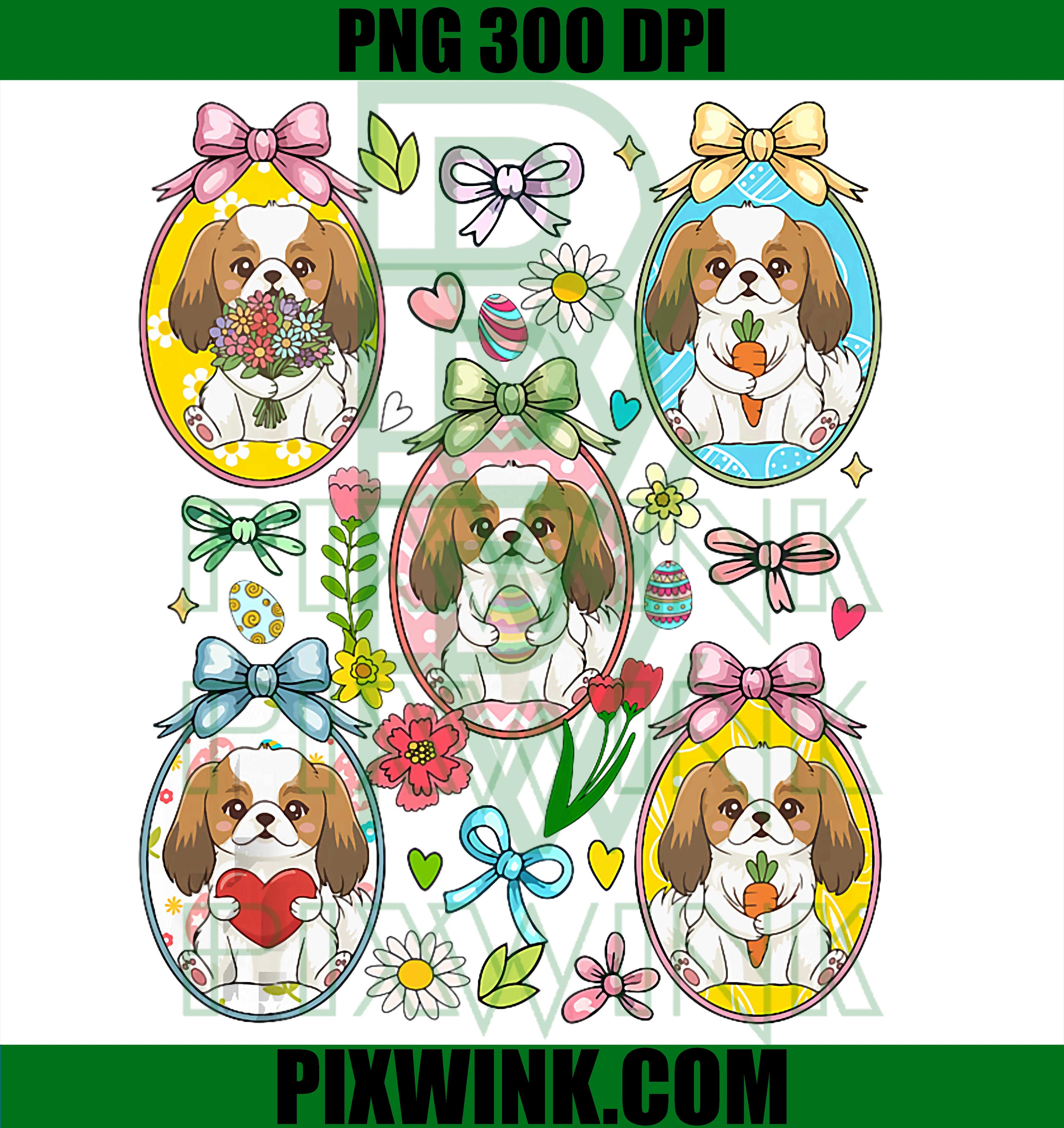 Pekingese Dogs PNG, Easter Egg Puppies PNG, Colorful Pekingese PNG