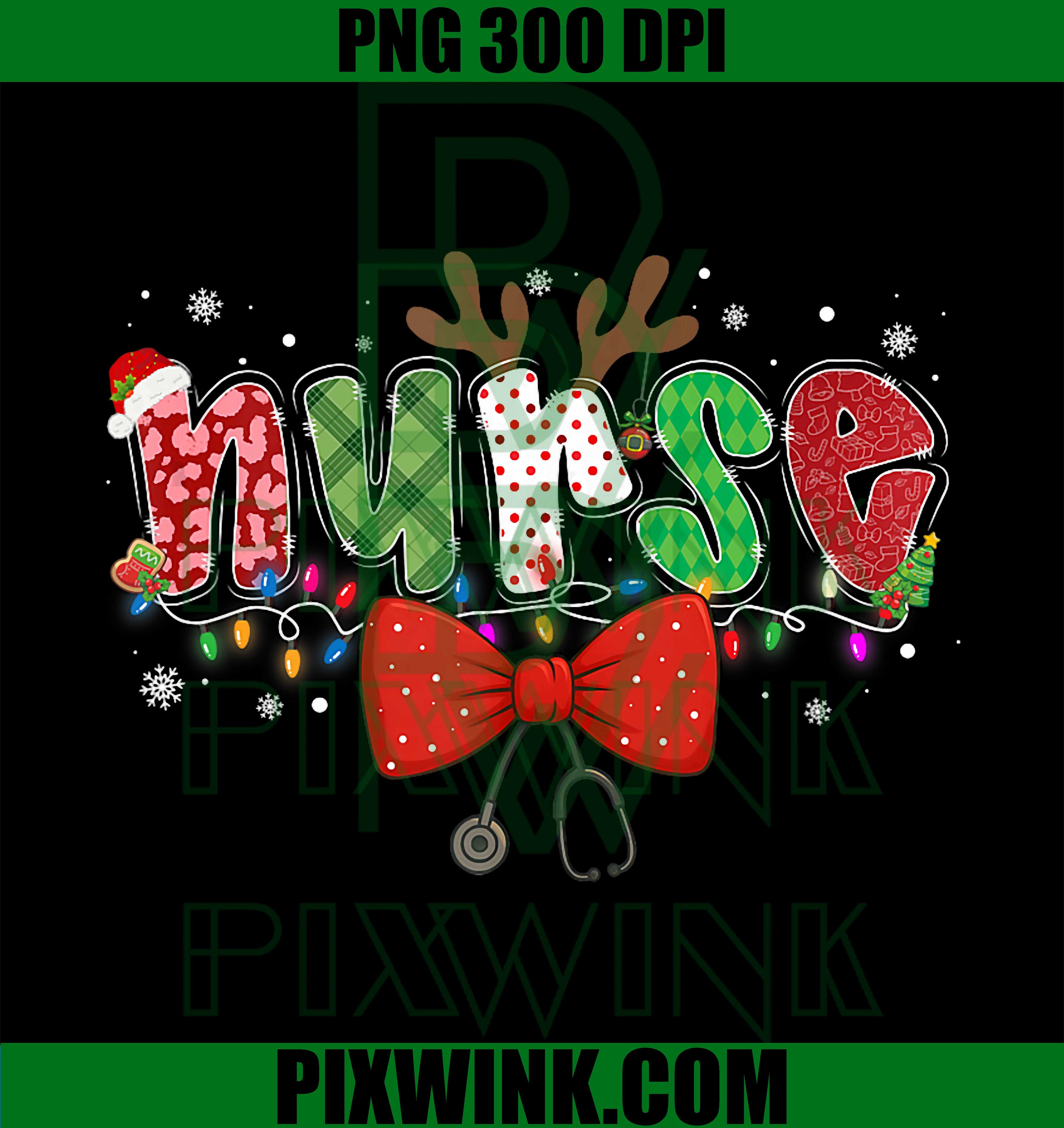 Christmas Nurse Coquette Bow Stethoscope Reindeer Nursing PNG