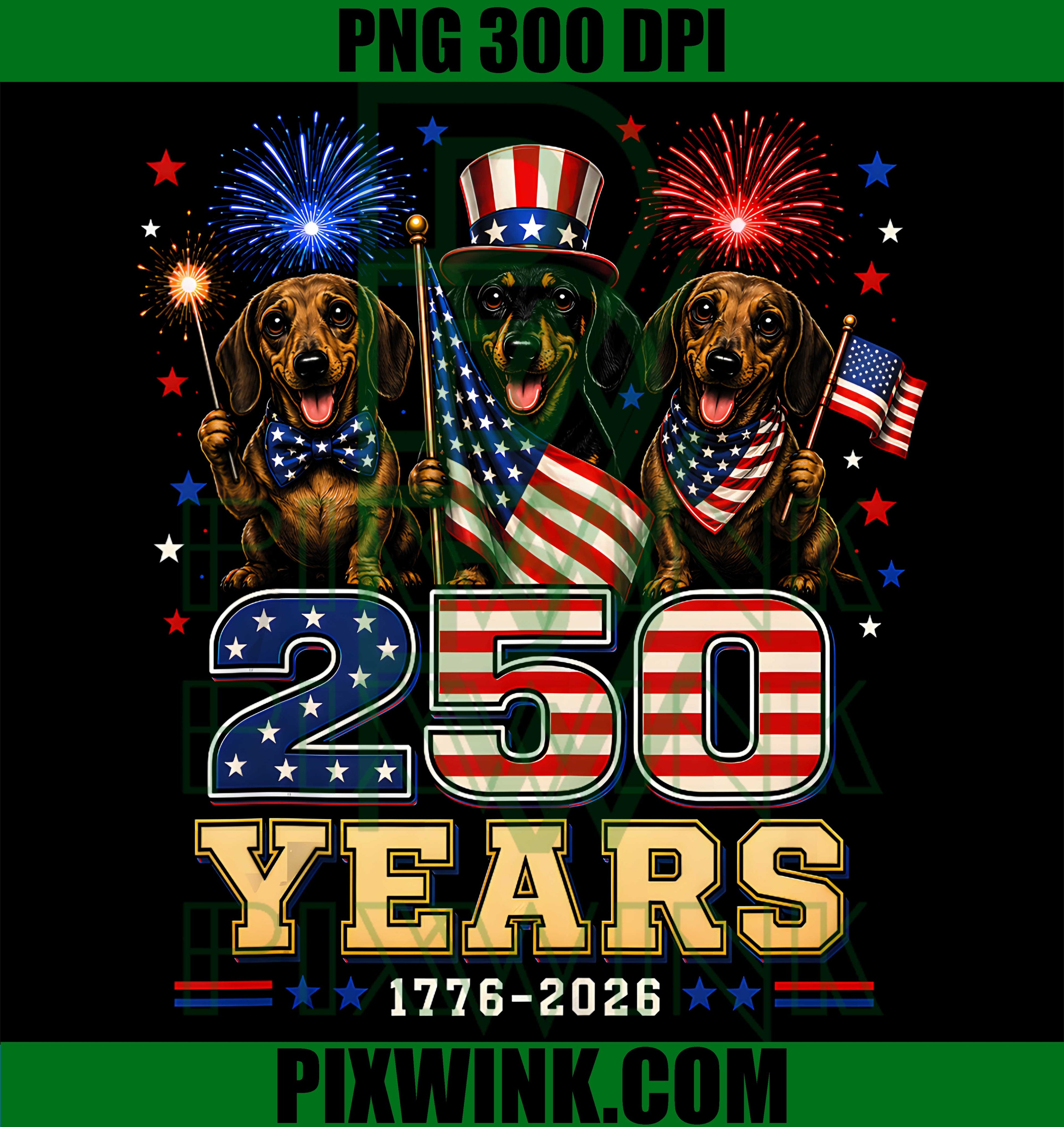 Dachshund Patriotic Dog PNG, 4th July Dog PNG, 1776 2026 Dog PNG