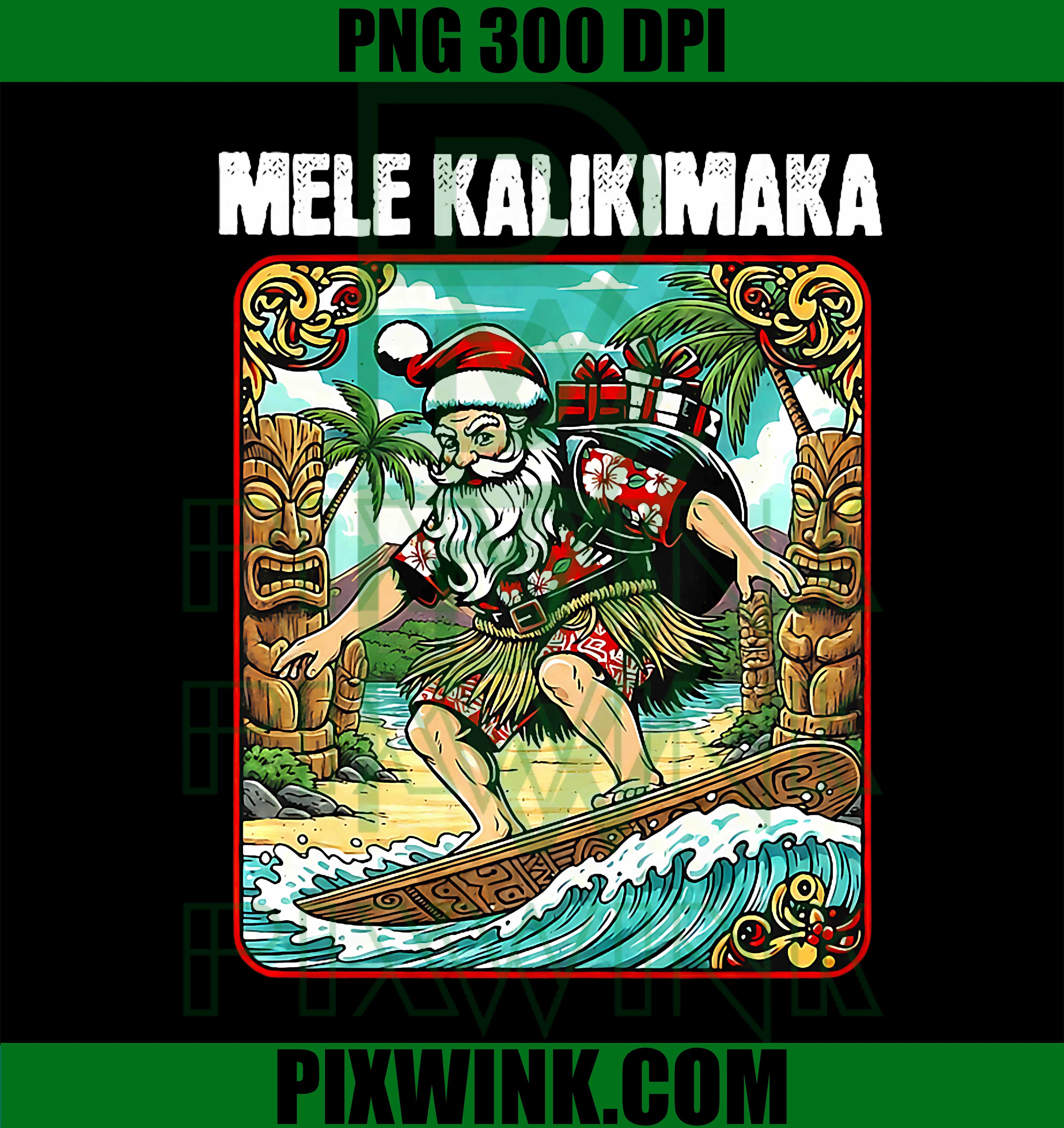 Mele Kalikimaka Hawaiian Christmas Surfing Santa Claus PNG