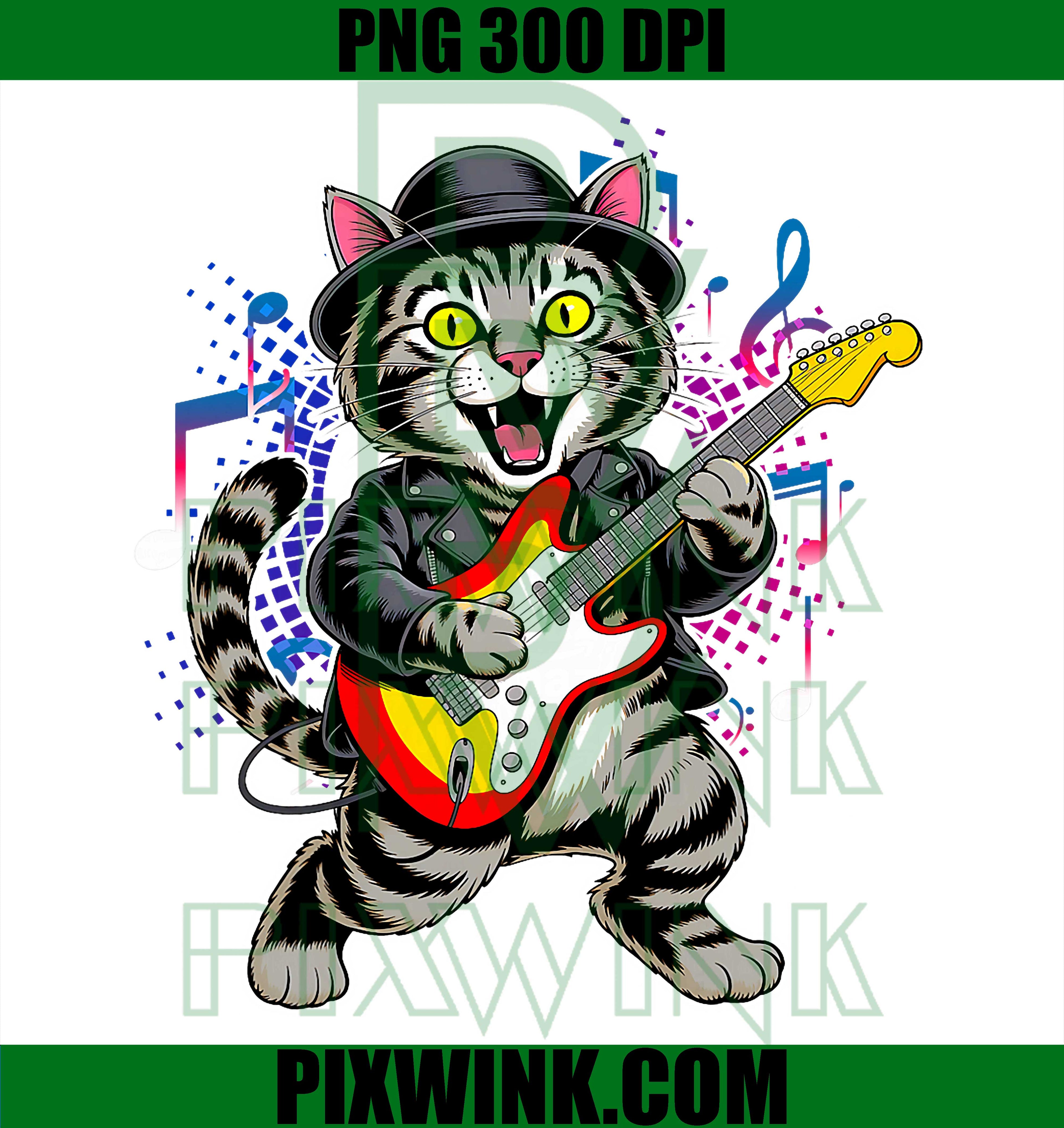 Bass Guitar Cat PNG, Retro Bassist Cat PNG Vintage Music Design