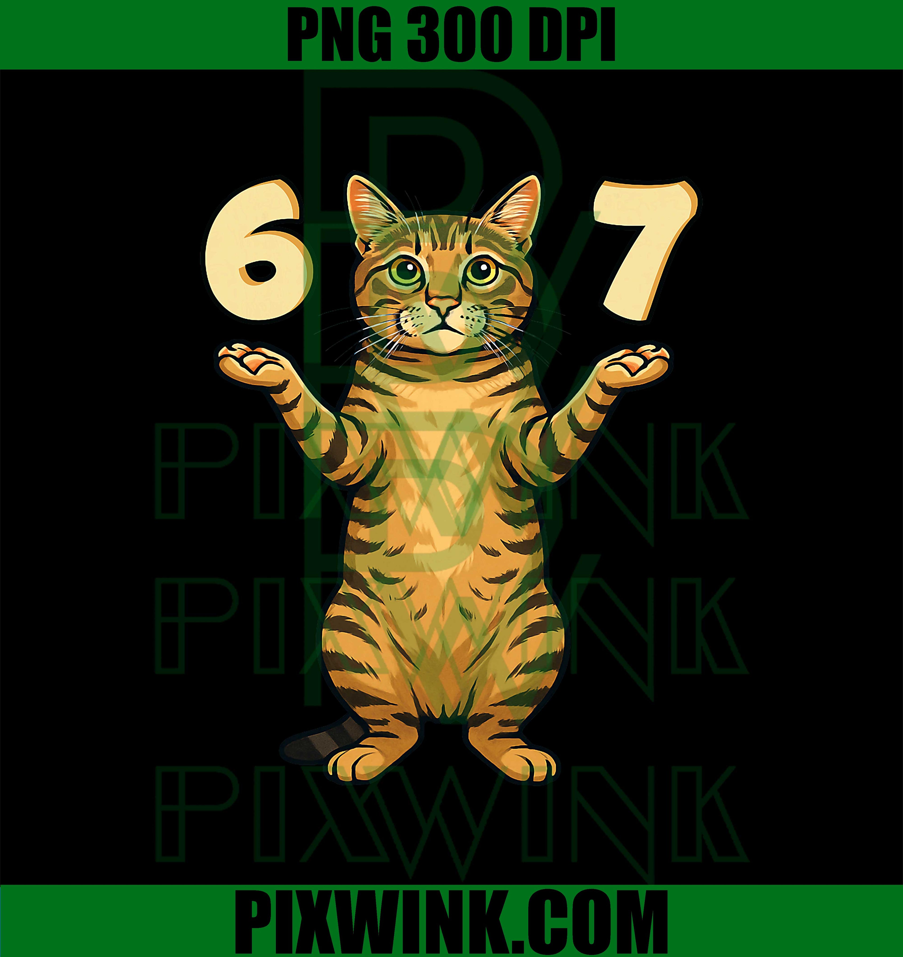 67 Cat Meme PNG, Funny Gen Alpha Slang Humor PNG