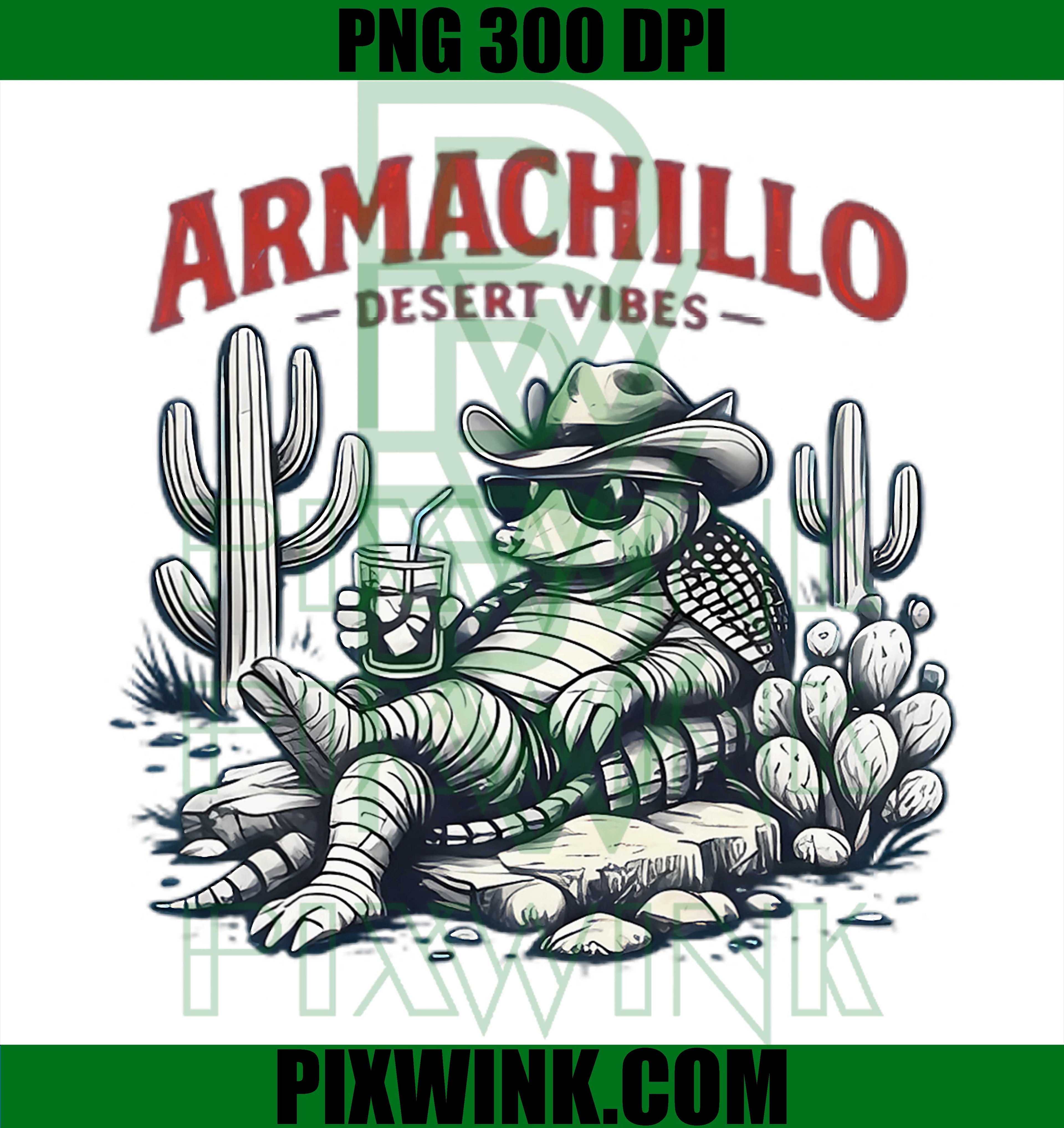 Armadillo Cowboy PNG, Desert Vibes Bandana Drink Design PNG