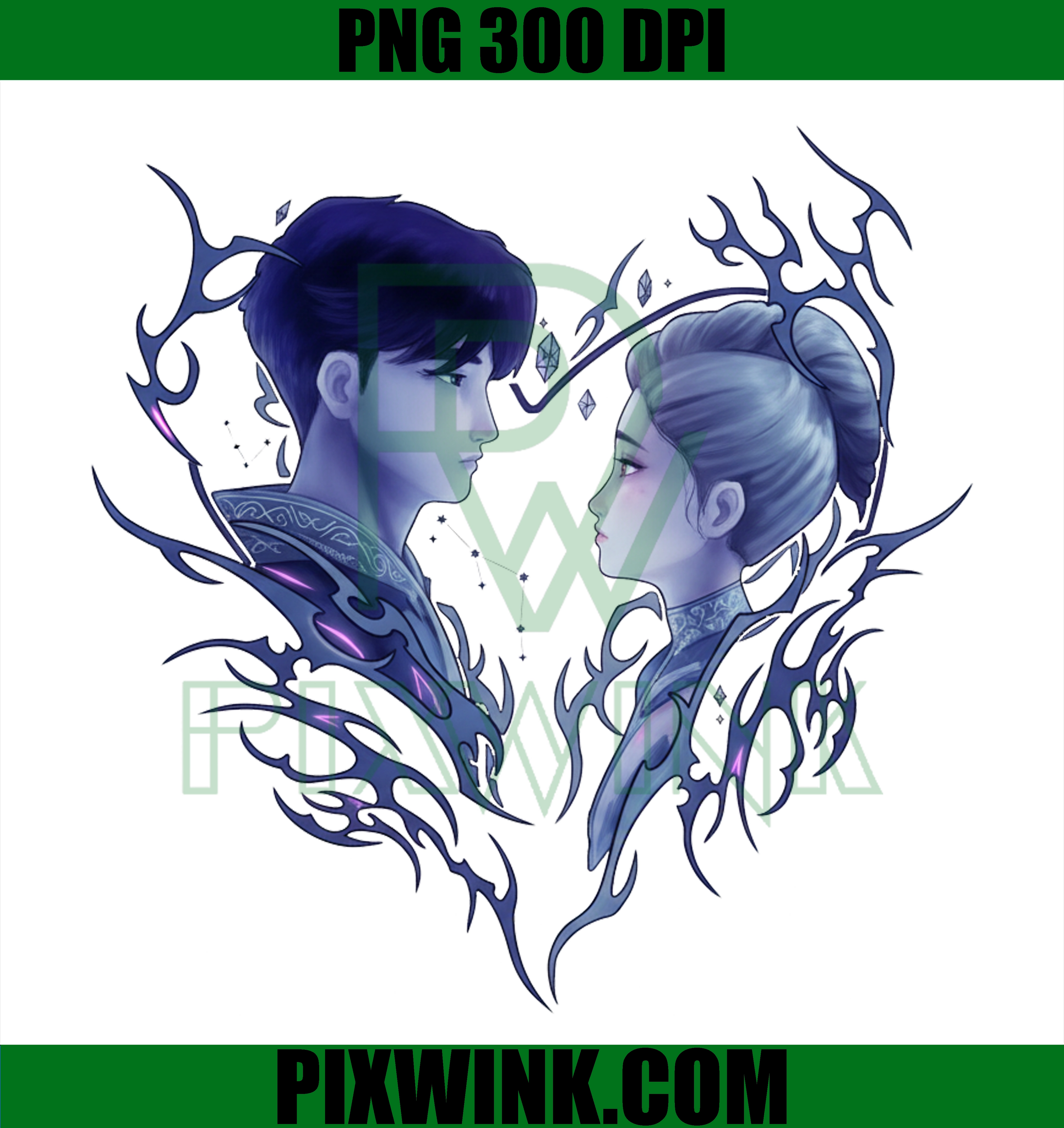 Fantasy Couple PNG, Inspired by Kpop Demon Theme, Romantic Digital Art Clipart, 300 DPI Sublimation Design