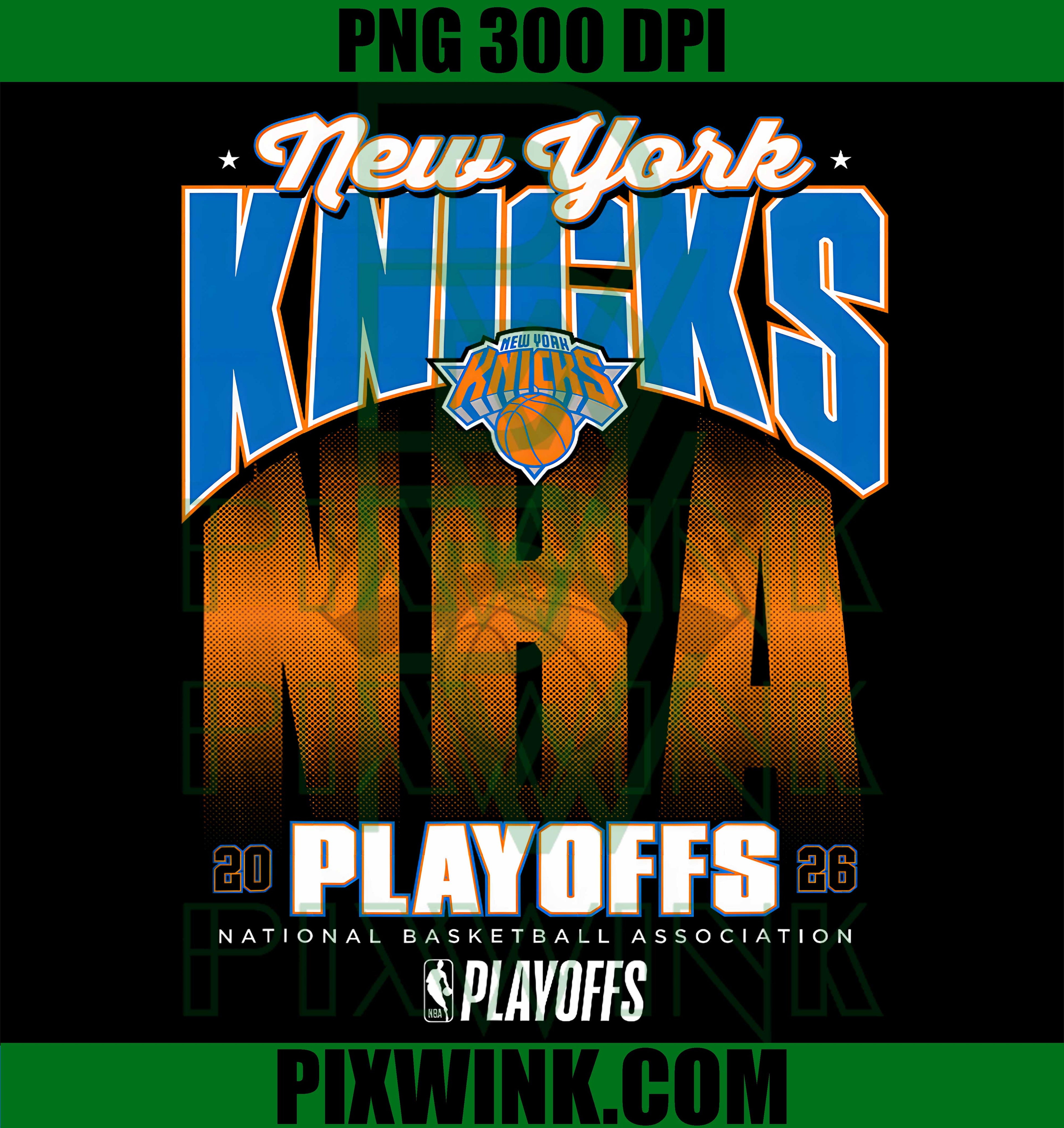 NBA Official 2026 Playoffs New York Knicks Fade PNG, Basketball Graphic PNG