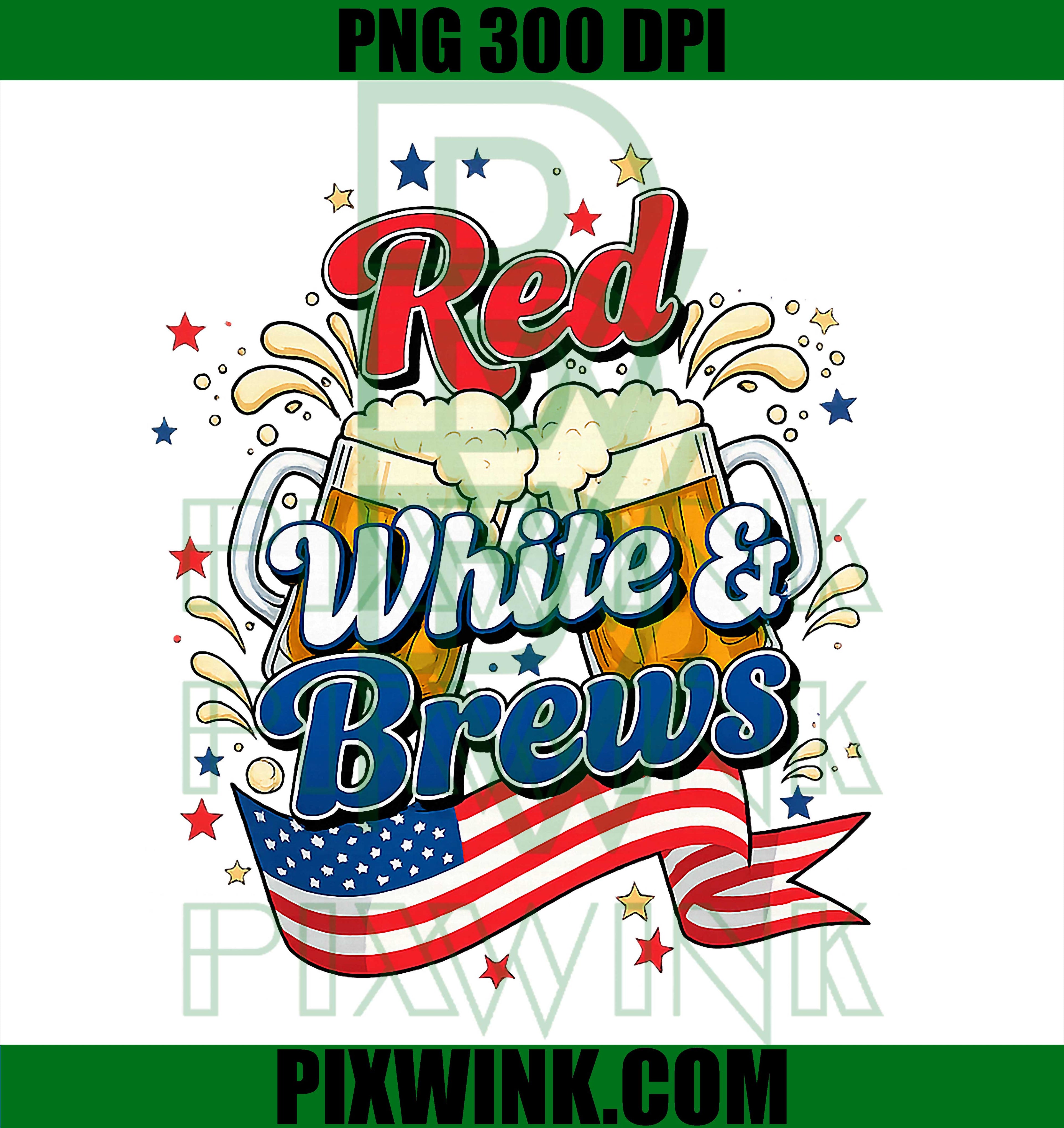 Red White And Brews Patriotic Beer PNG, Fourth Of July USA Flag PNG