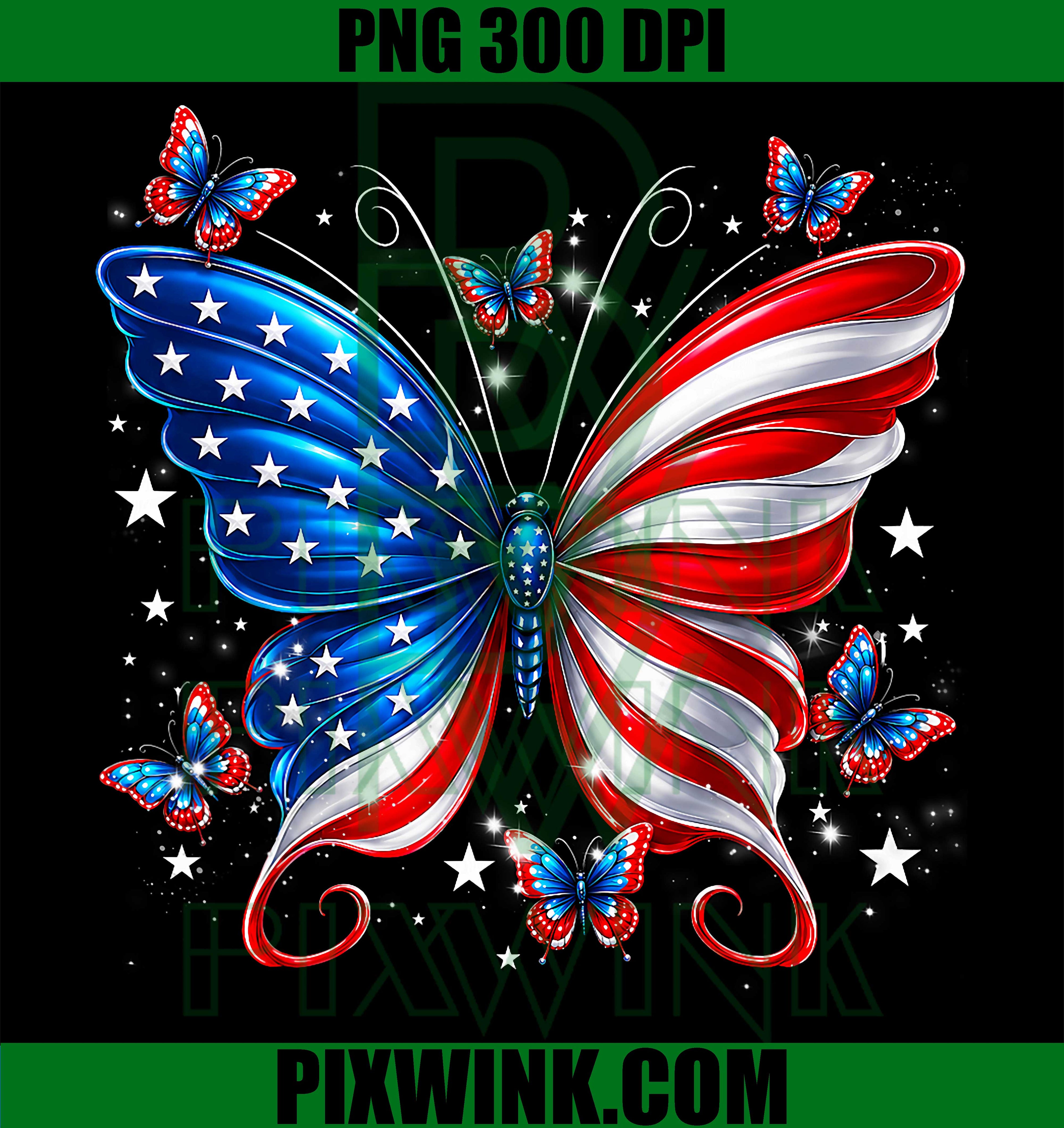 Cute Butterfly Funny USA American Flag PNG, Happy 4th Of July Graphic PNG