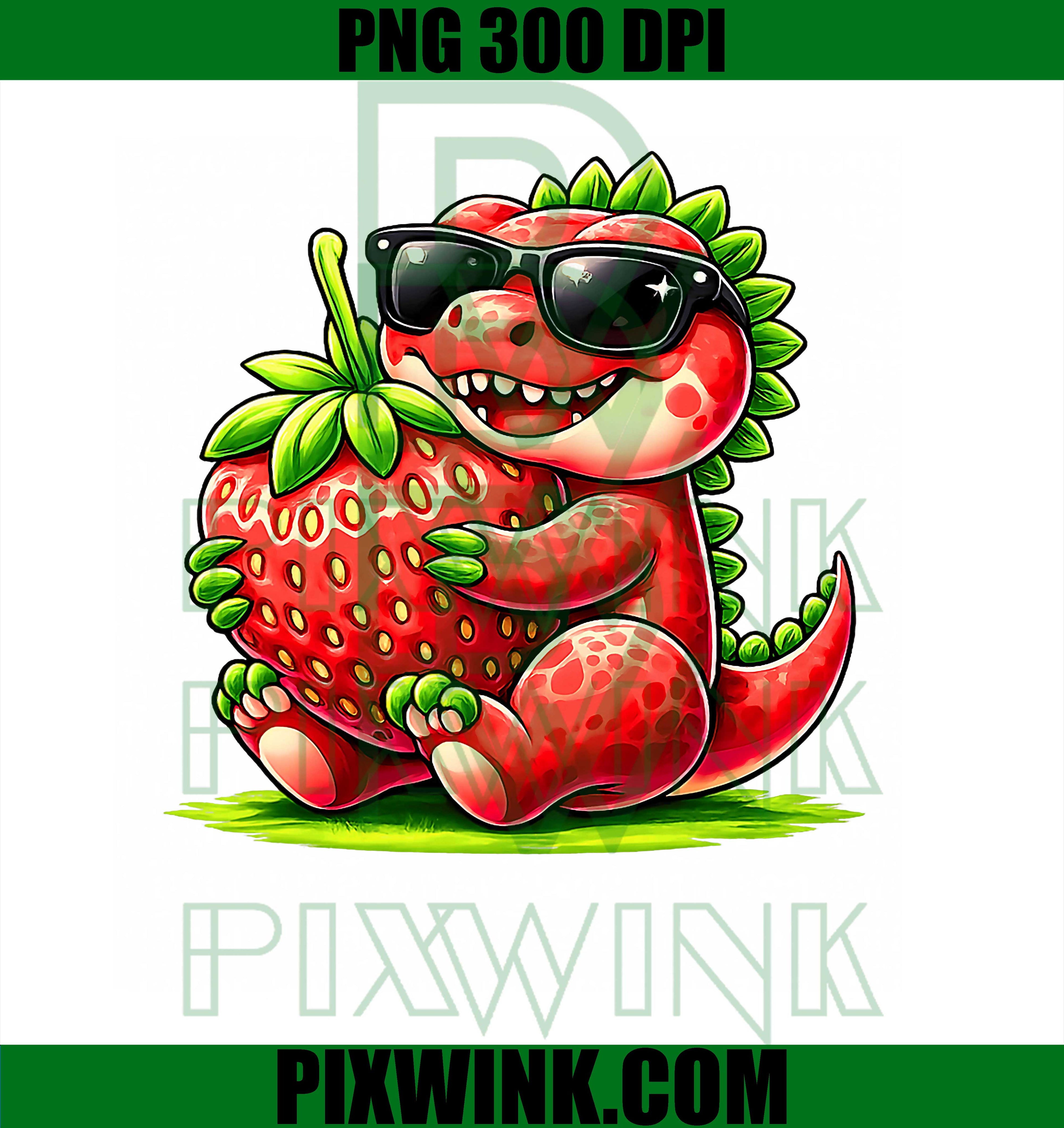 Strawberry Summer T Rex PNG, Fruit Lover Dinosaur Toddler Graphic Design PNG