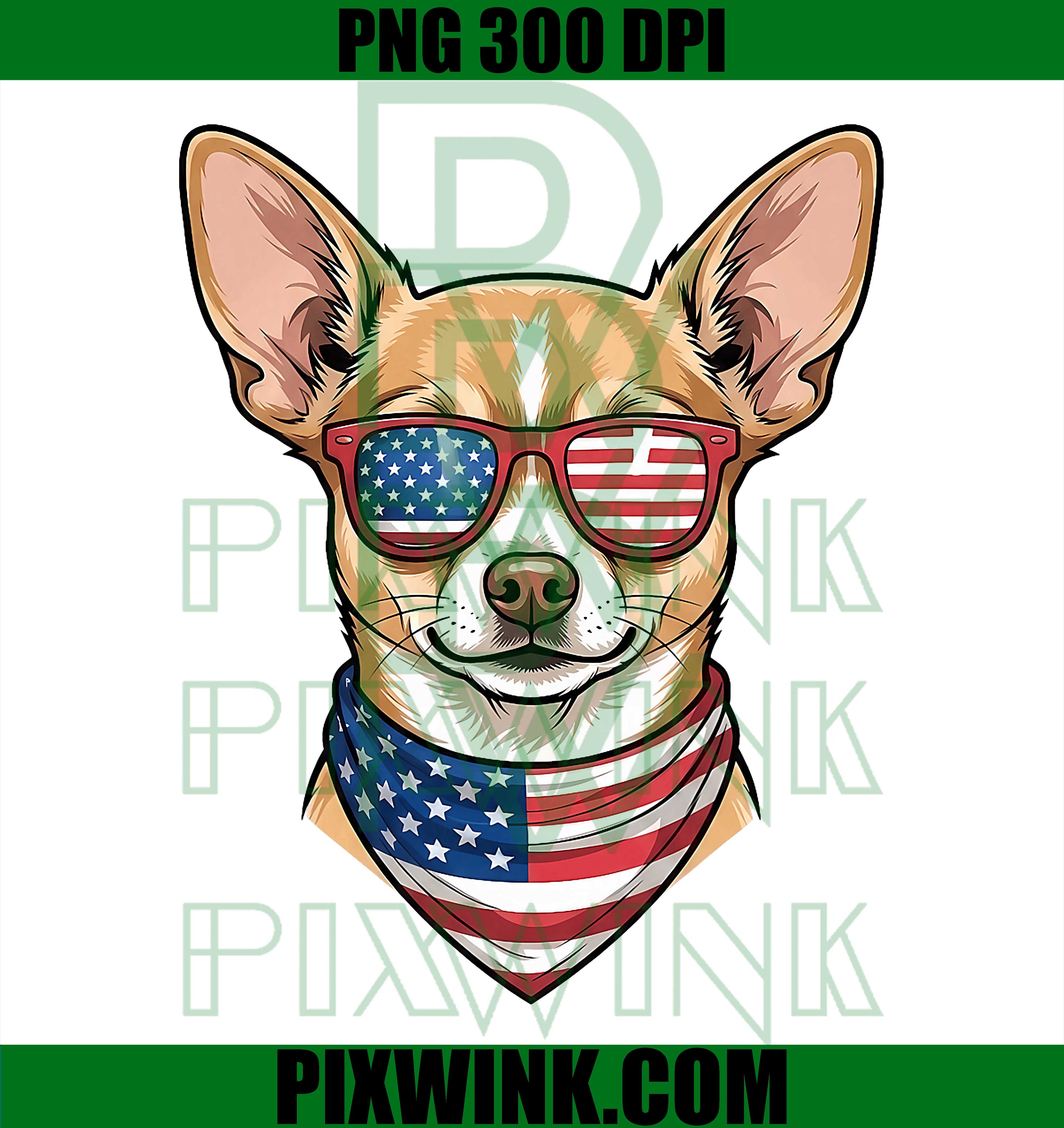 Cute Chihuahua Dog USA Flag Sunglasses PNG, Women Men 4th Of July Graphic PNG
