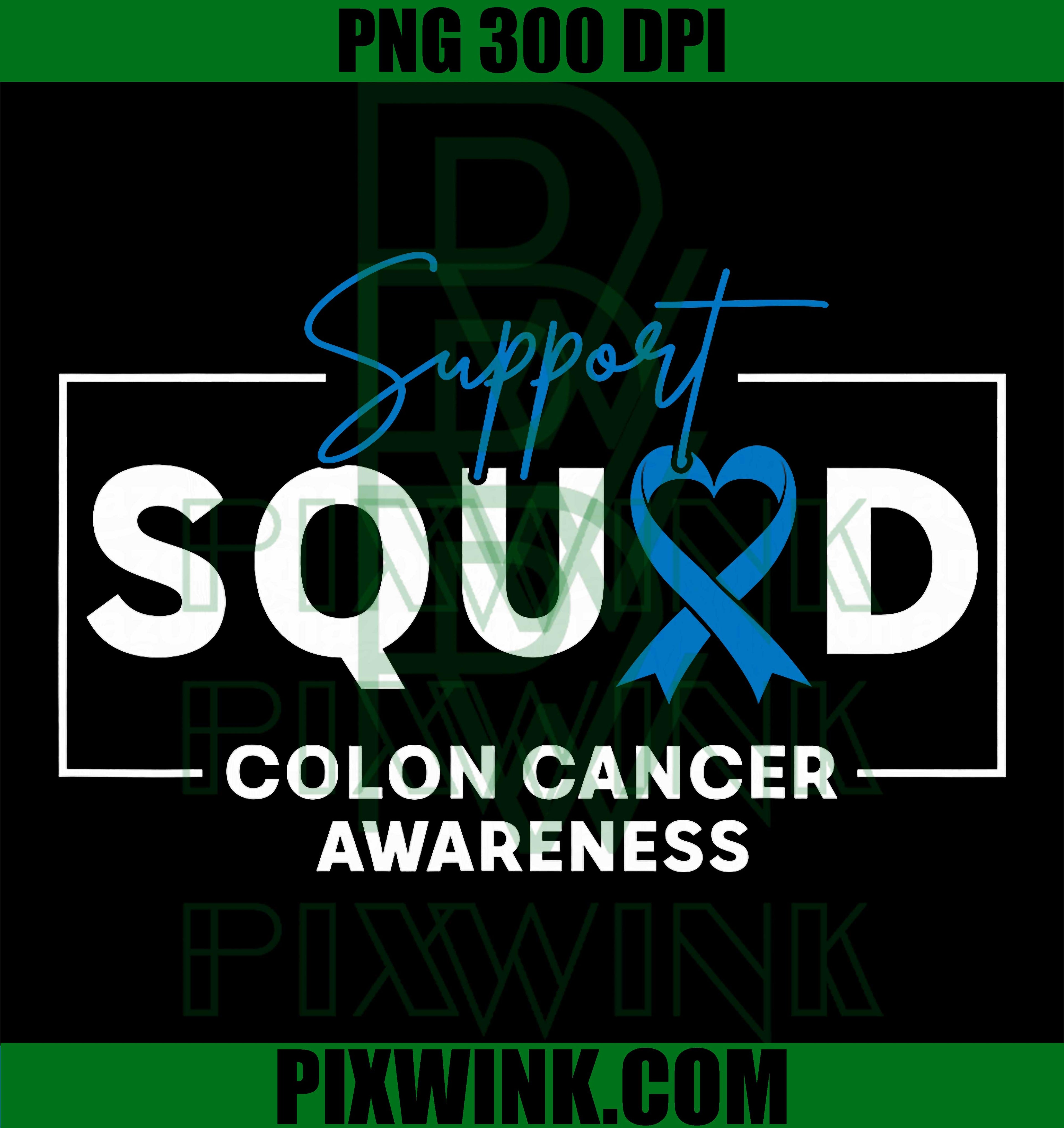 Support Squad Colon Cancer PNG, Colorectal Awareness Blue Ribbon Graphic Design PNG