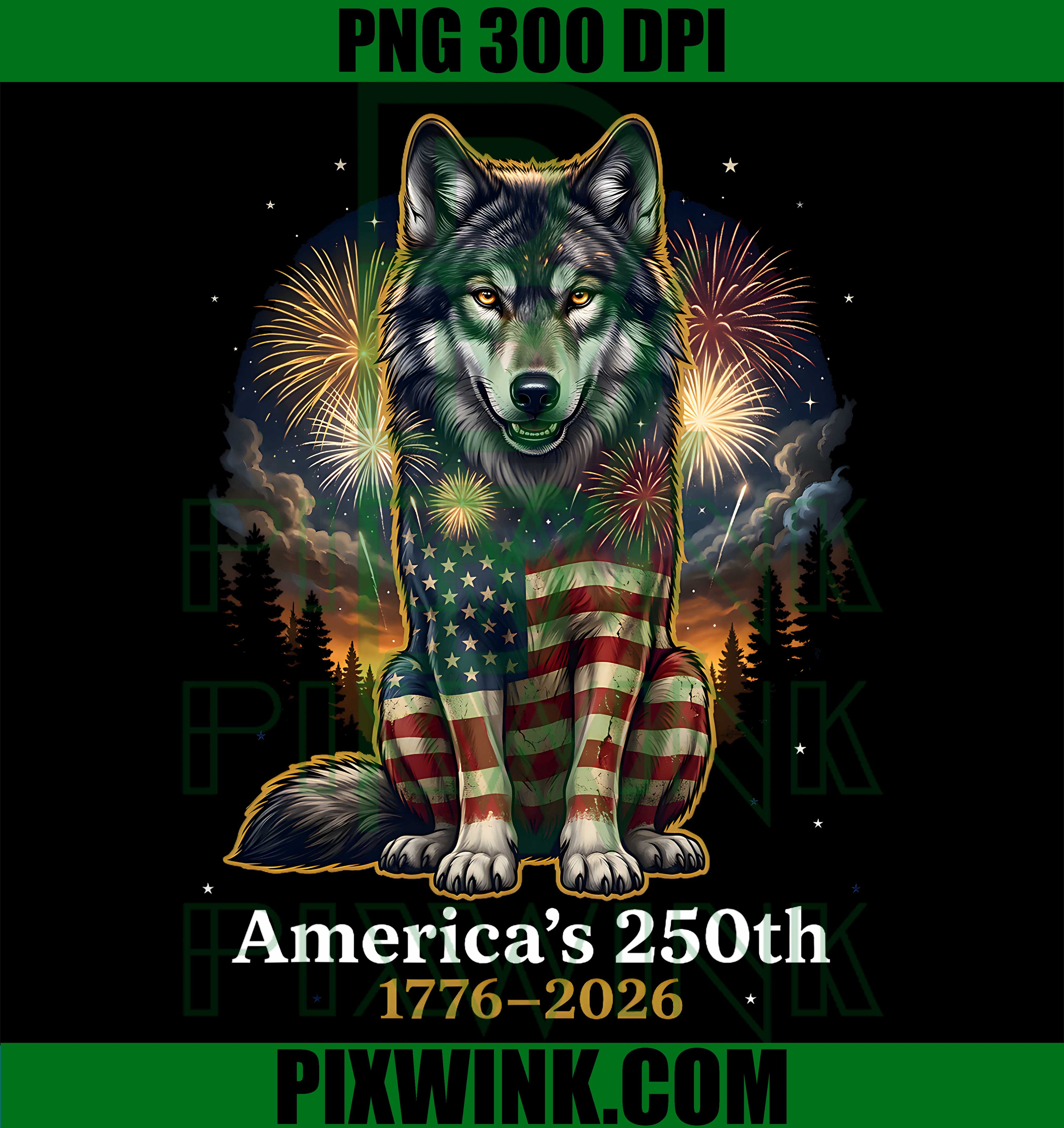 Wolf Americas 250th Anniversary 1776 2026 PNG,4th of July PNG