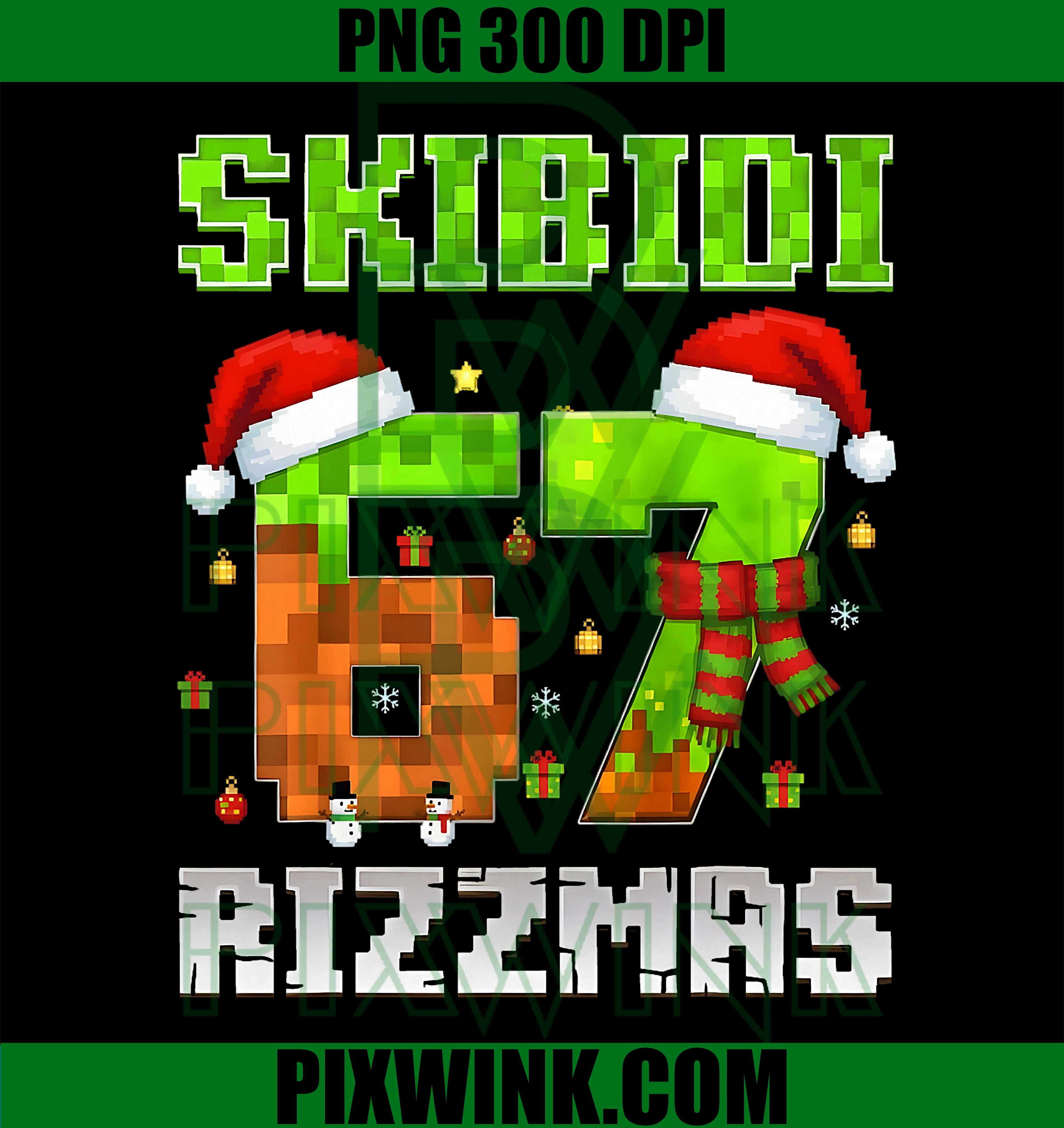 Funny 67 Skibidi Rizzmas Pixel Gamer PNG