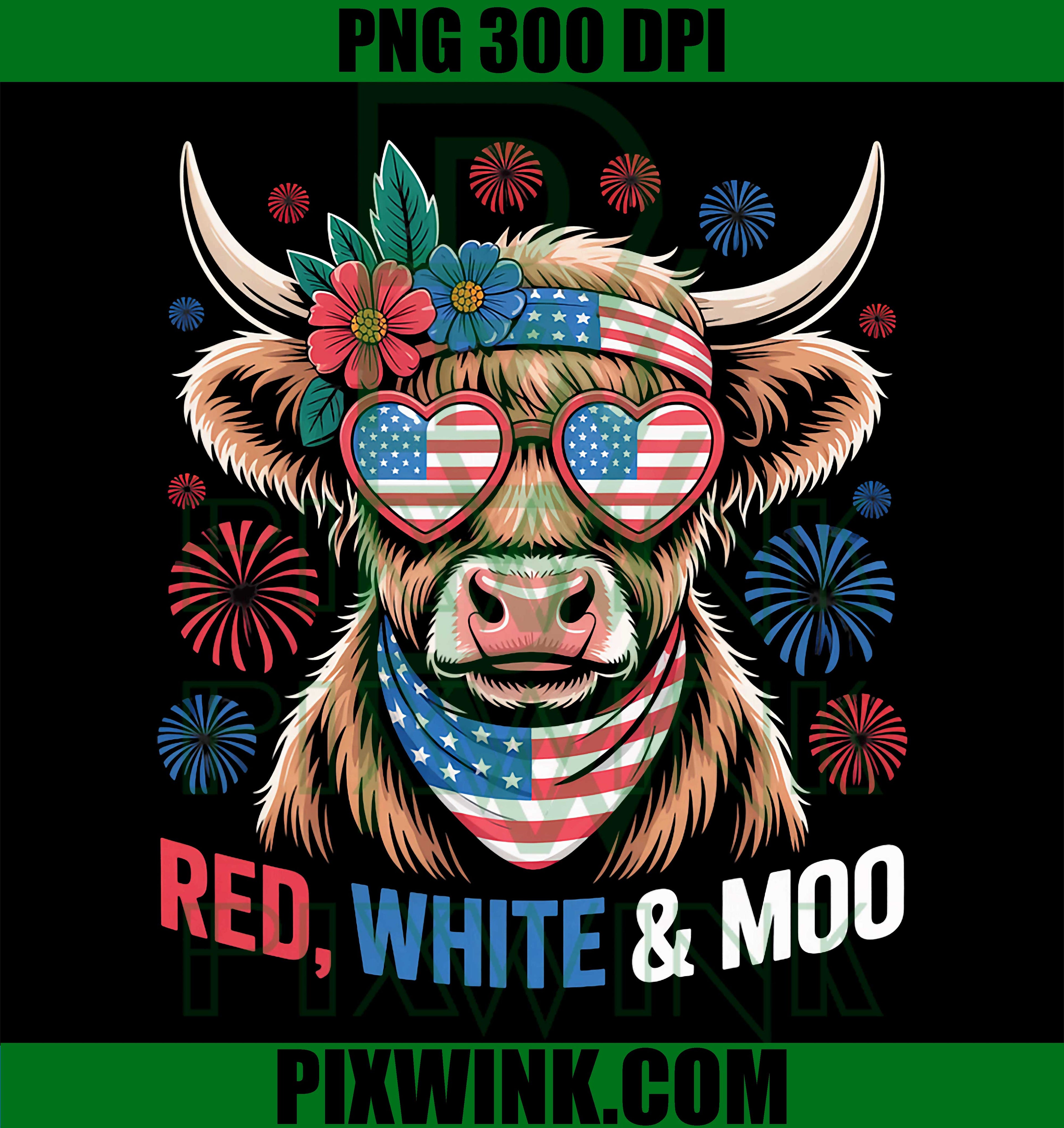 Red White And Moo Patriotic Cow Design PNG, July 4th 250 Year PNG