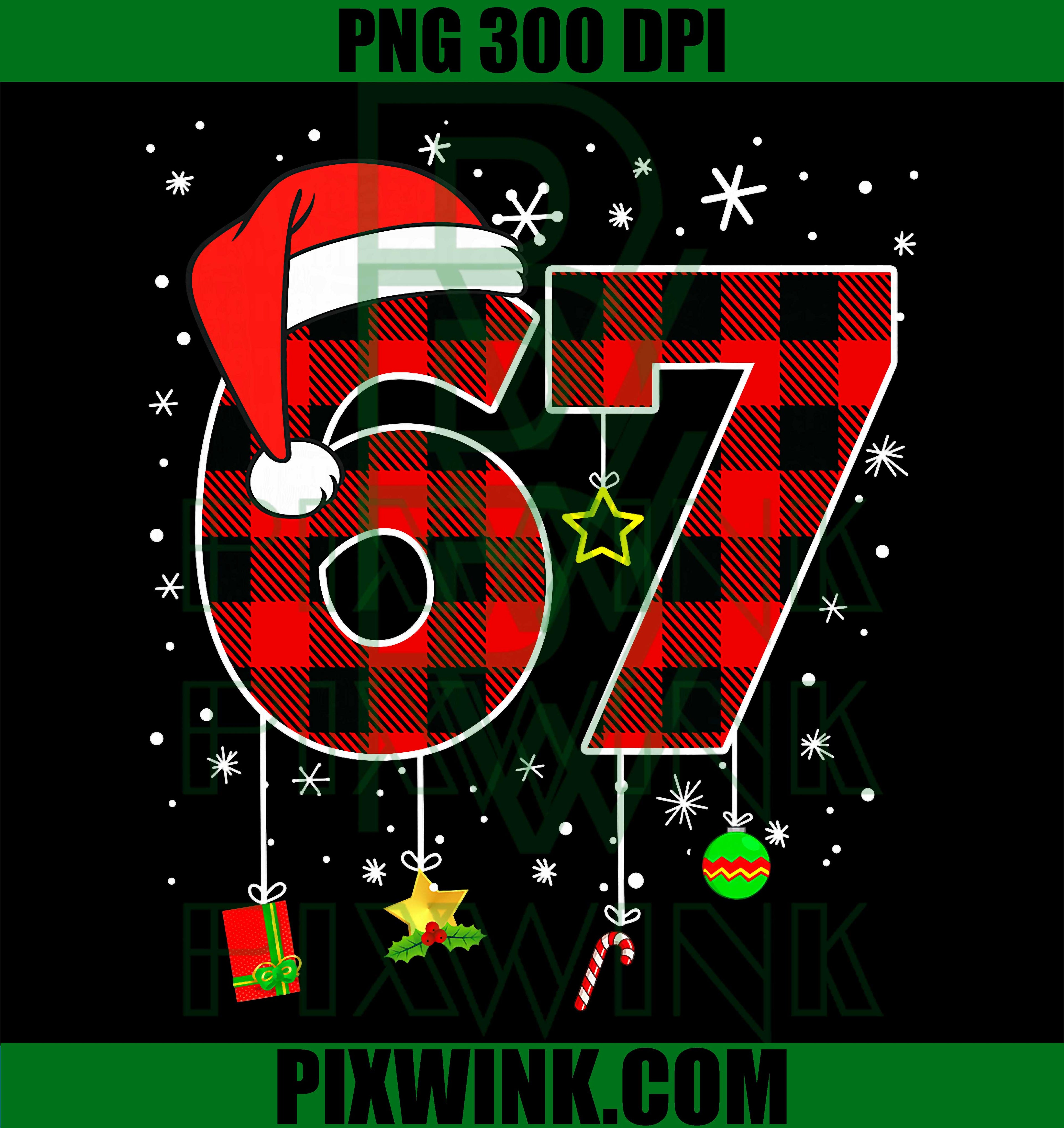 Six Seven 67 Christmas Red Plaid Xmas PNG