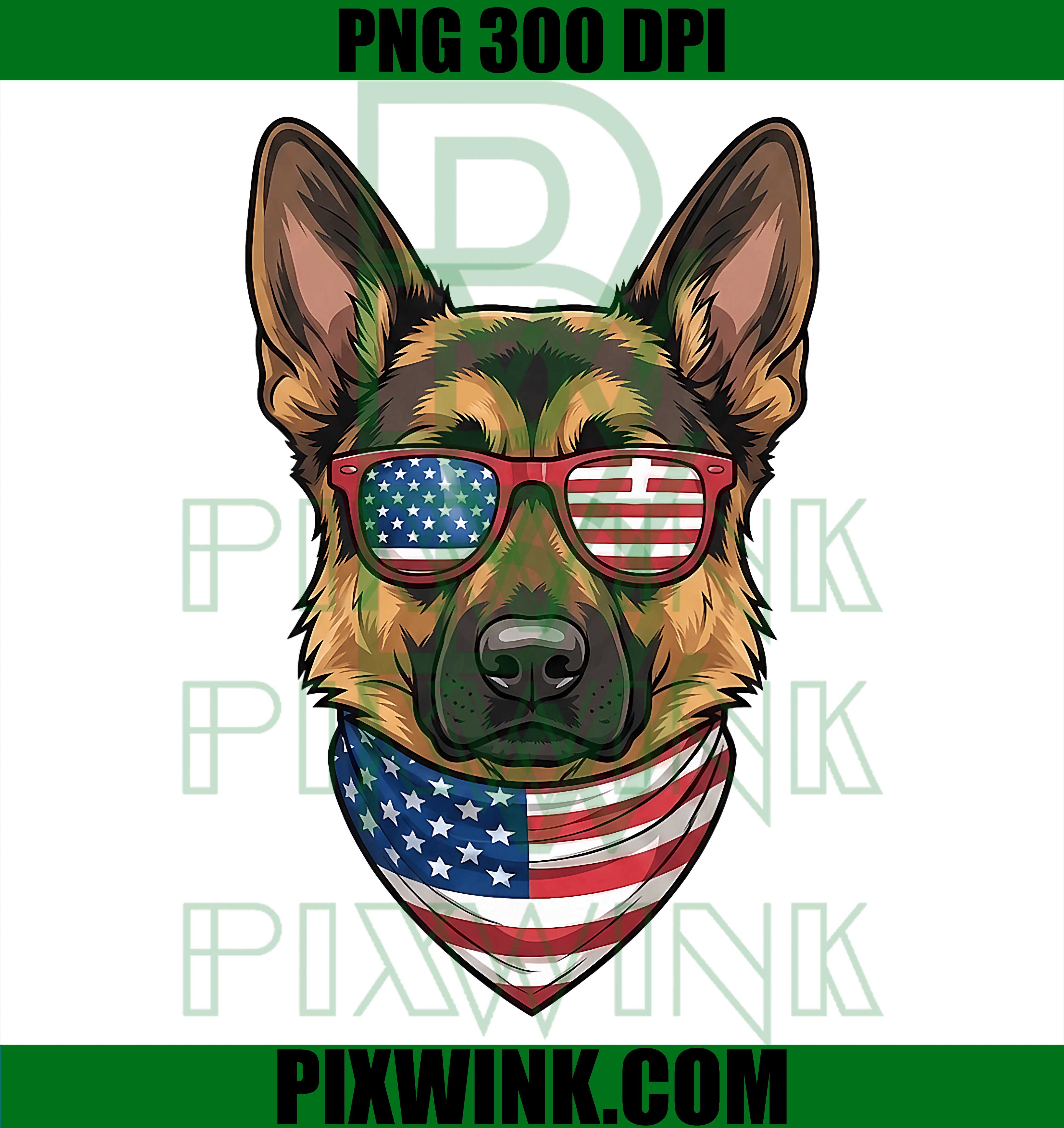 Cute German Shepherd Dog USA Flag Sunglasses PNG, 4th Of July Graphic PNG