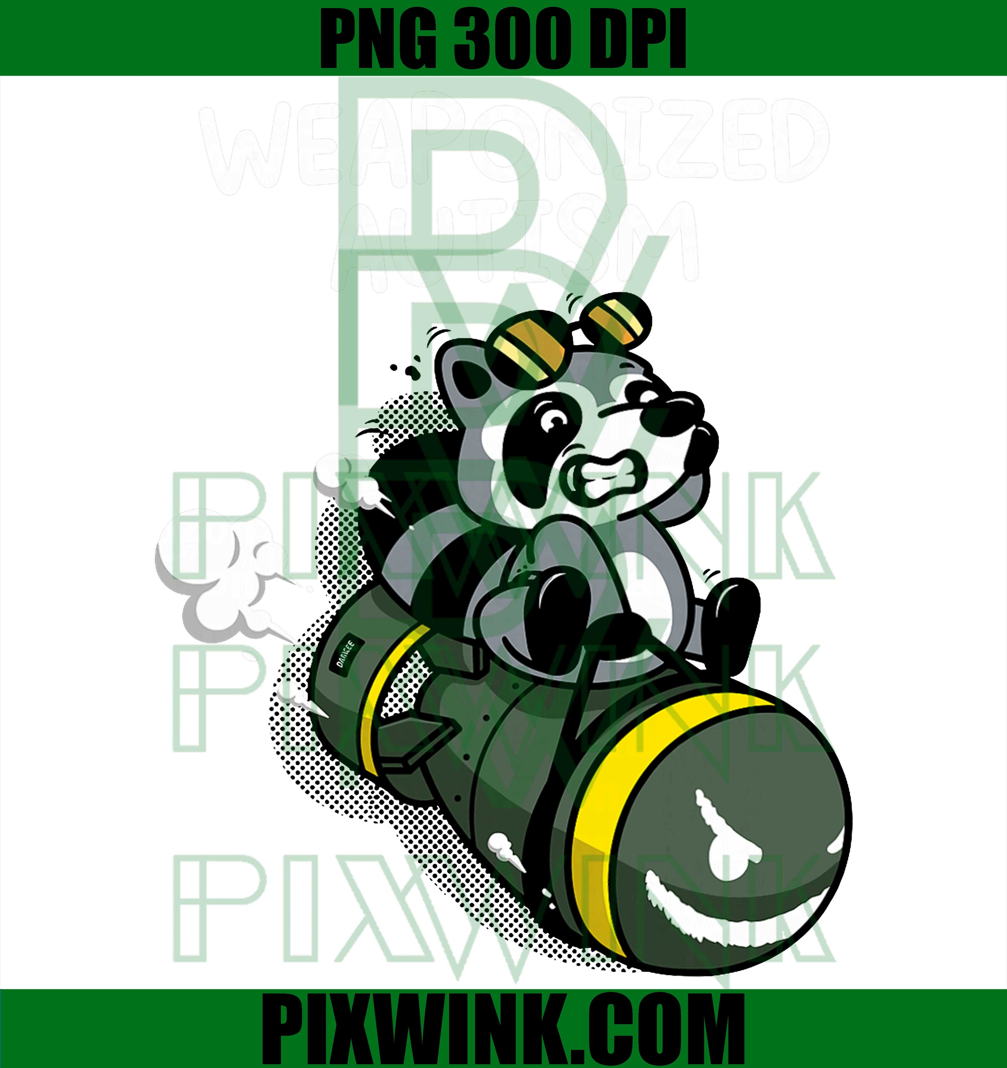Weaponized Autism Raccoon PNG, Funny Raccoon Riding Bomb PNG