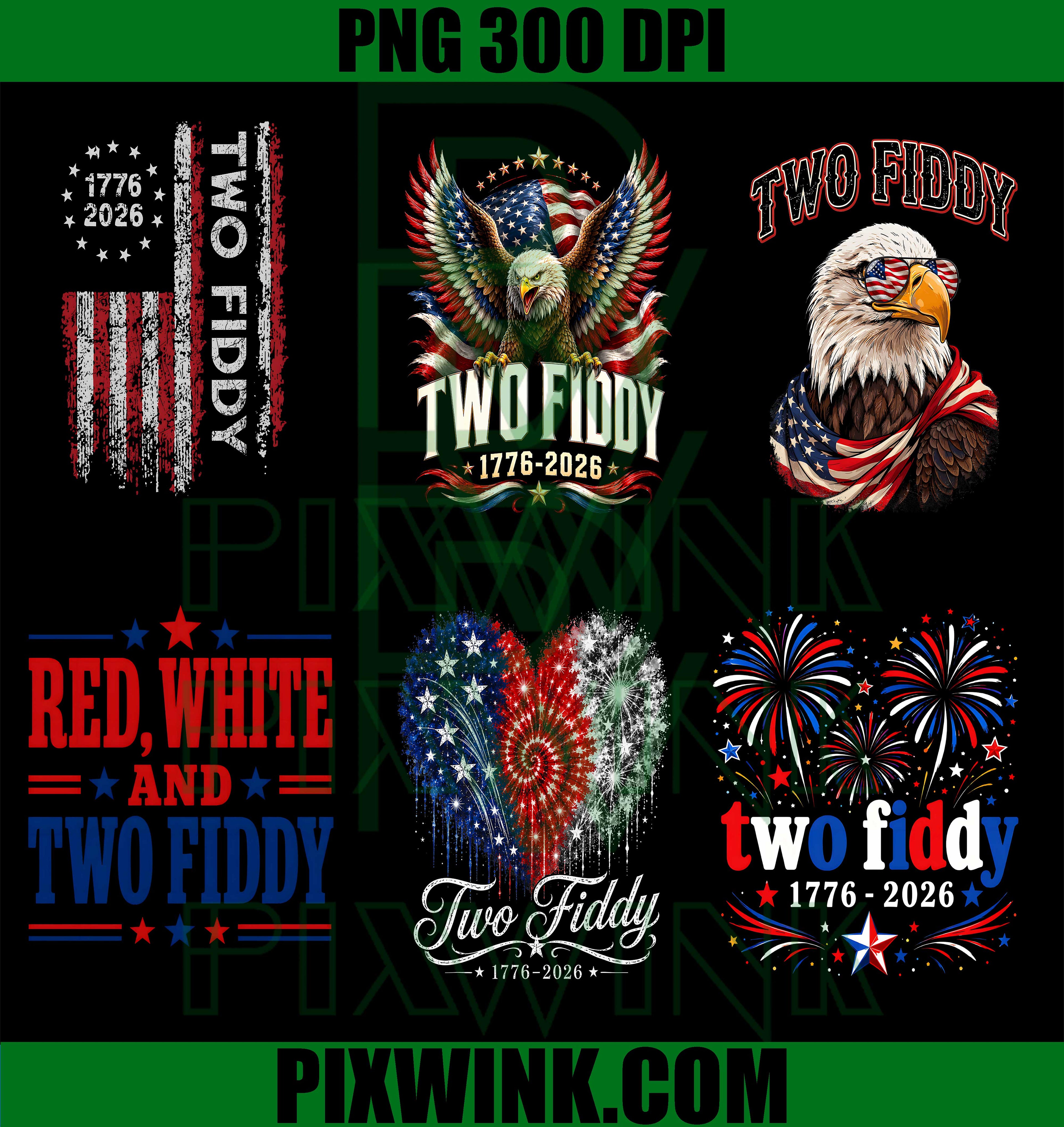 Two Fiddy Eagle Bundle PNG, Patriotic USA Flag PNG, America 250 PNG