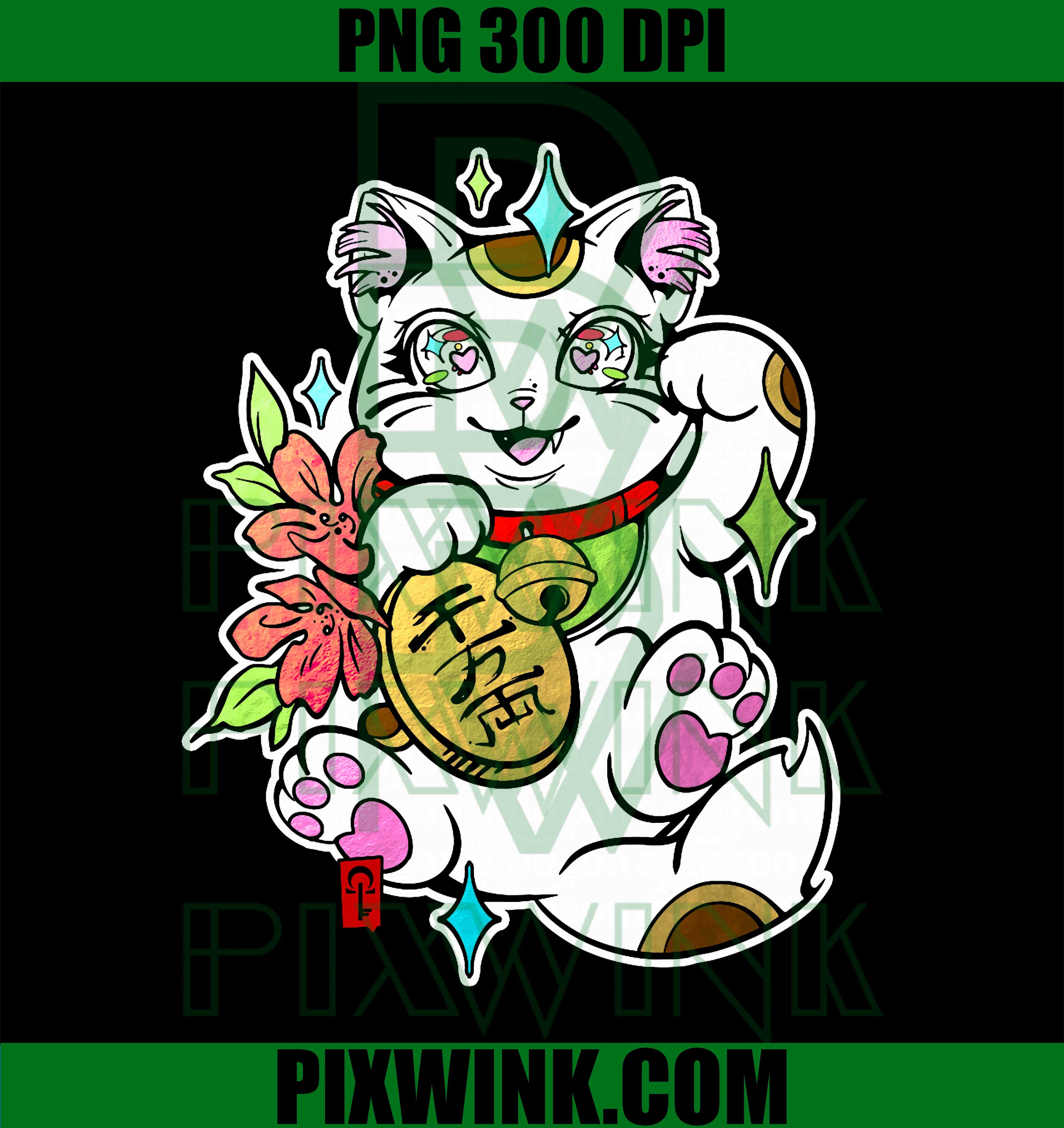 Chibi Neko, Cute Lucky Maneki Cat PNG