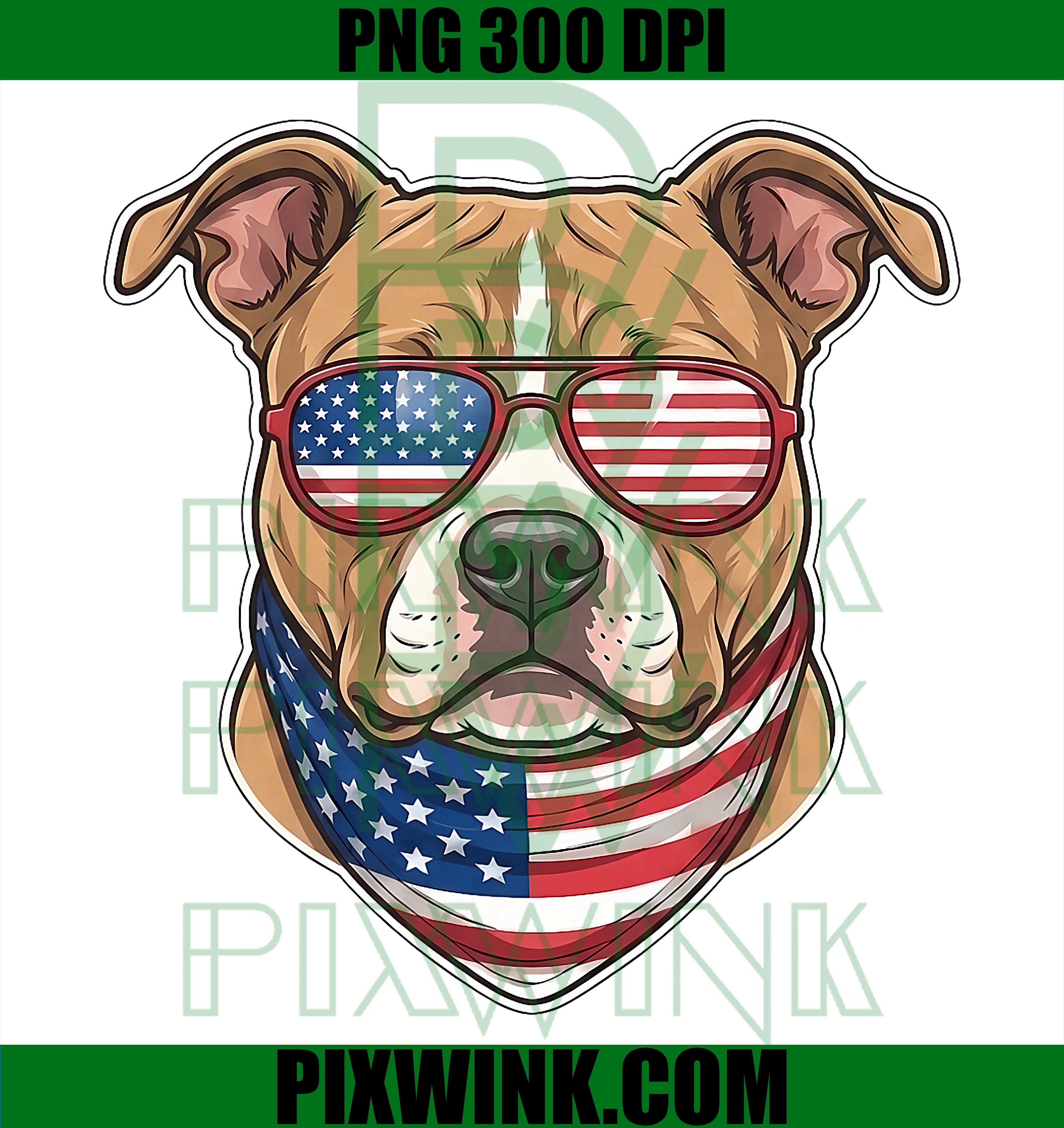 Cute Pitbull Dog USA Flag Sunglasses PNG, Women Men 4th Of July Graphic PNG