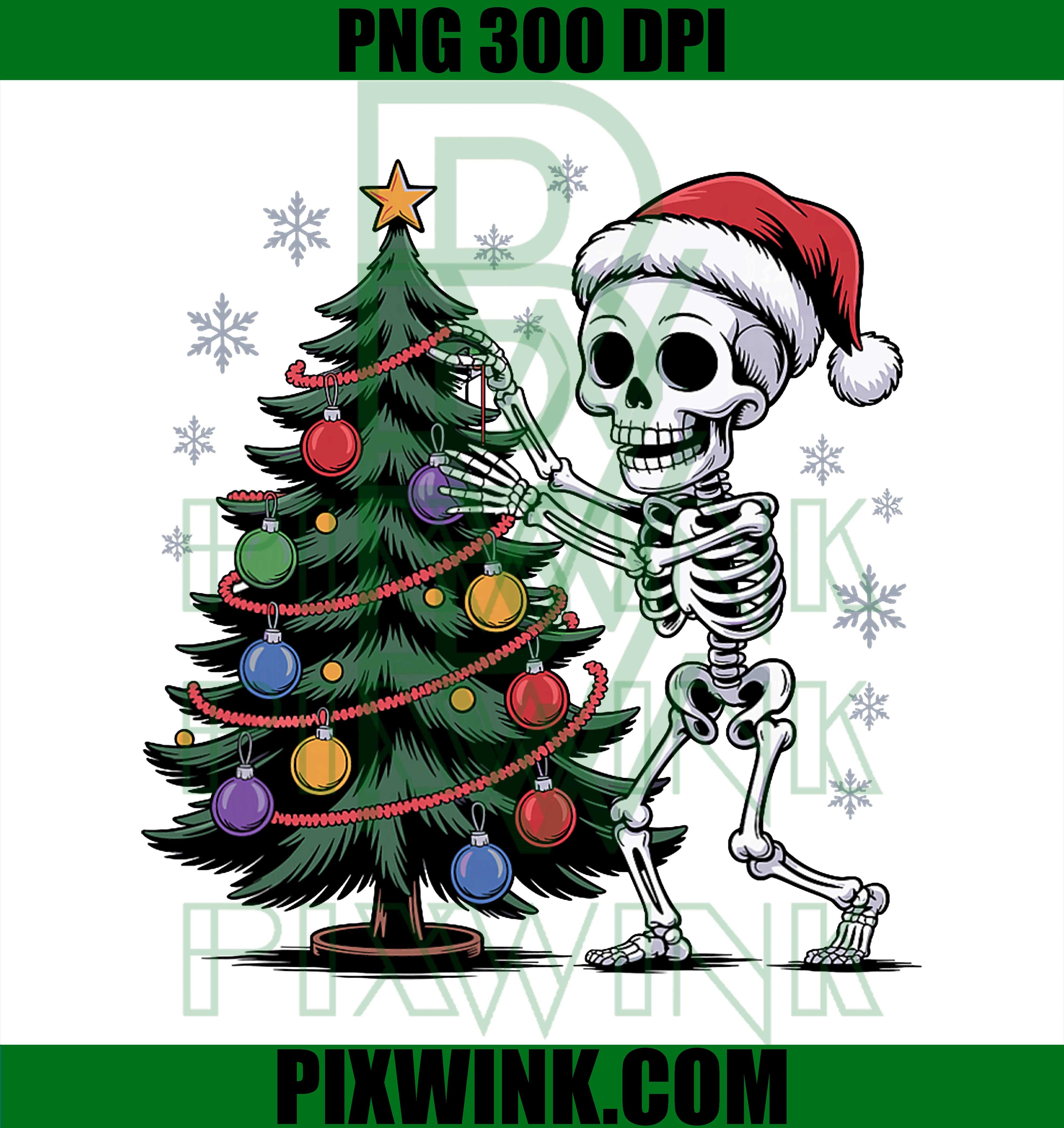 Skeleton Santa Hat Christmas Tree Creepy Cute Xmas PNG