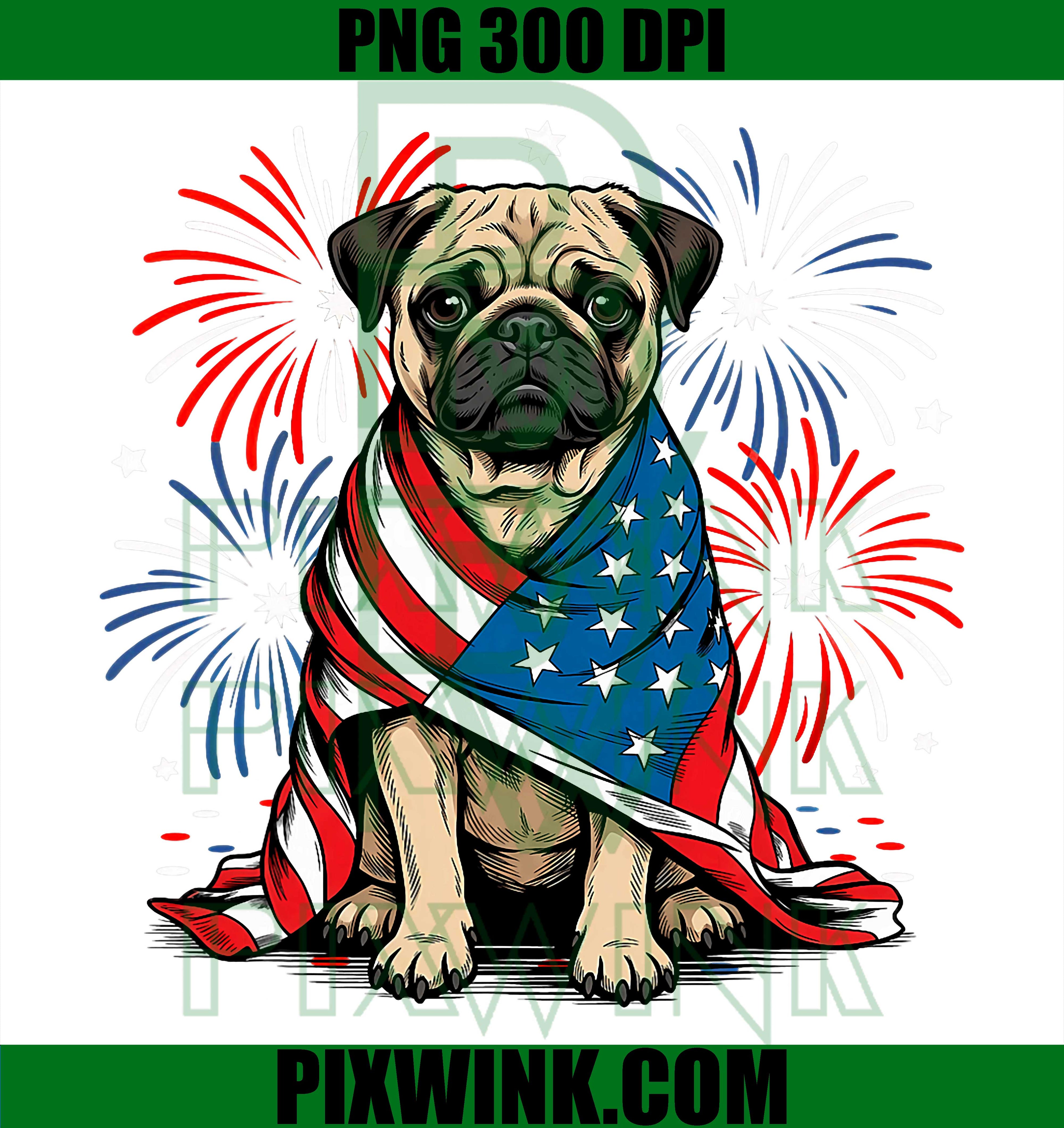 Cute Pug USA American Flag PNG, Patriotic 4th Of July Graphic PNG
