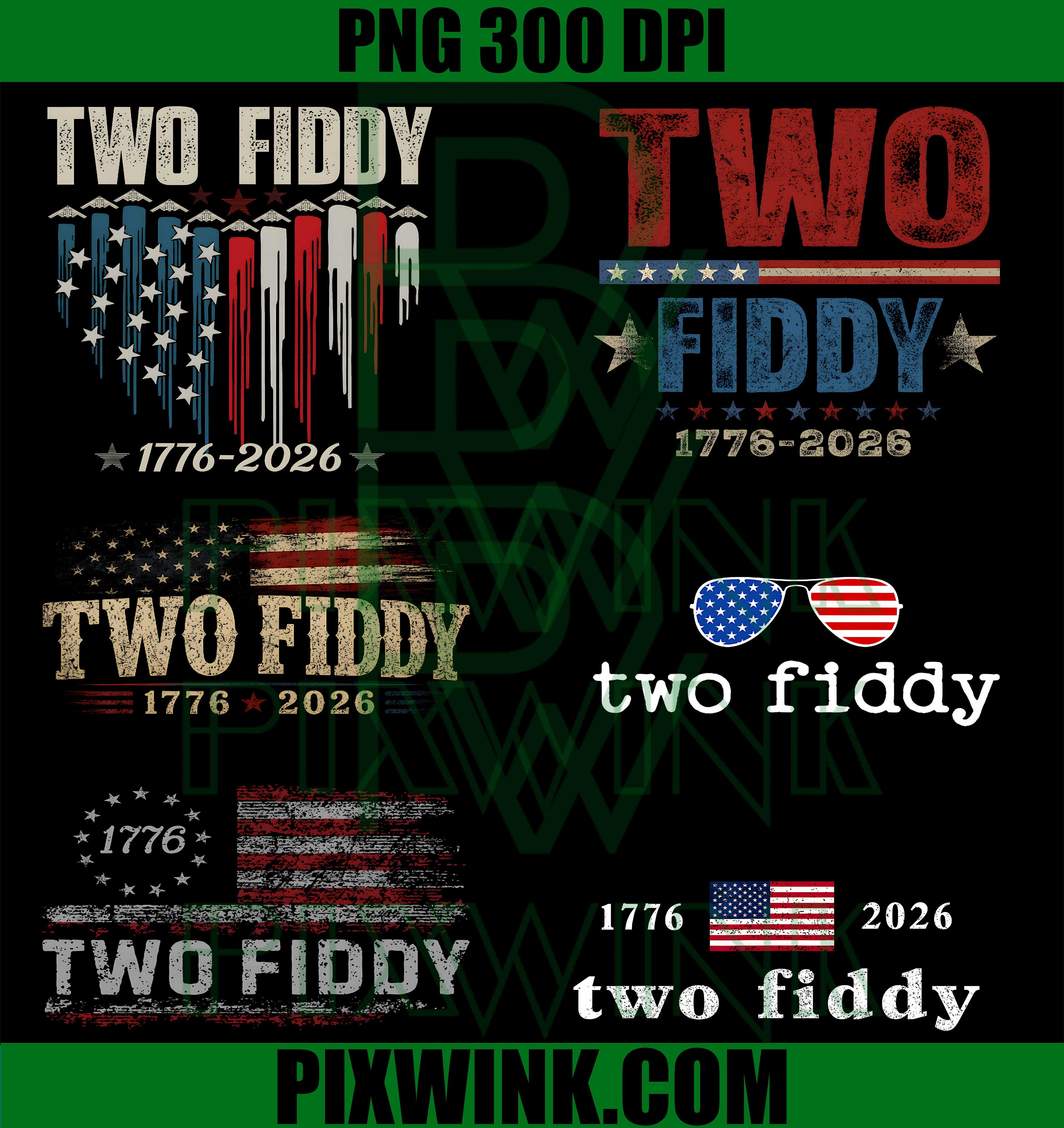 Two Fiddy Bundle PNG, Patriotic US Flag PNG, America 250 PNG