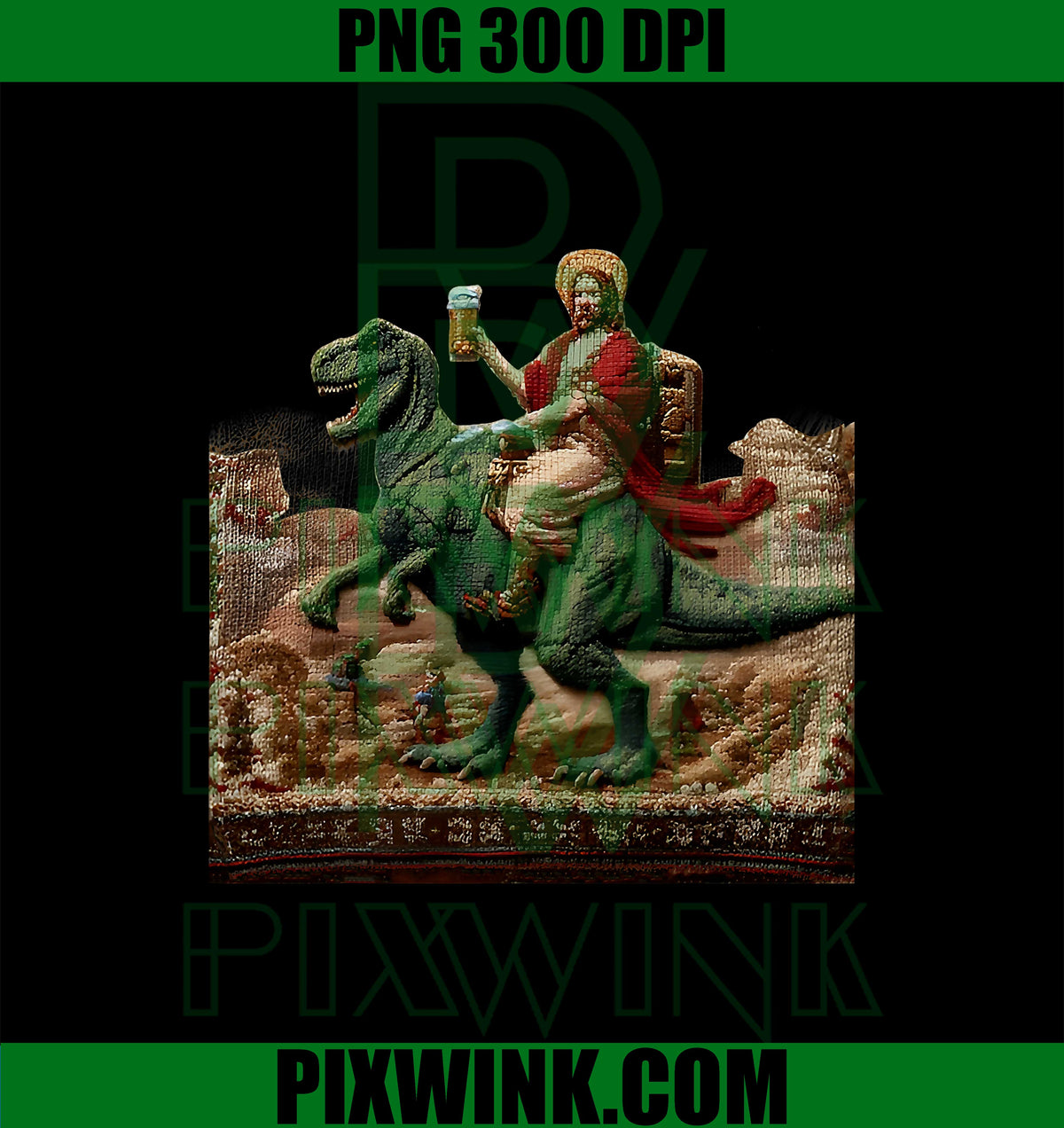 Men's Jesus Riding a Dinosaur and Drinking Beer PNG