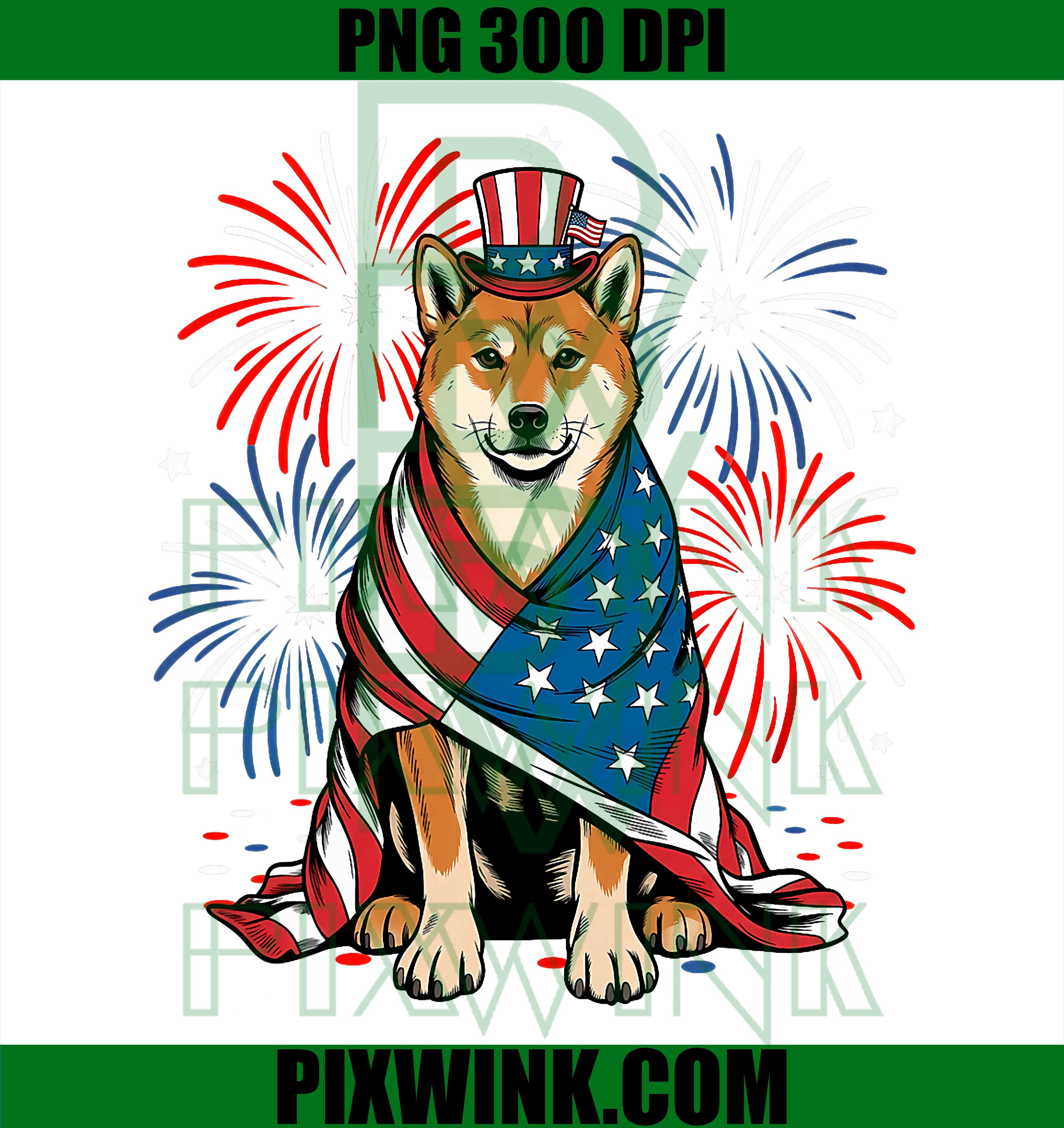 Cute Shiba Inu Dog USA American Flag PNG, Patriotic 4th Of July Graphic PNG