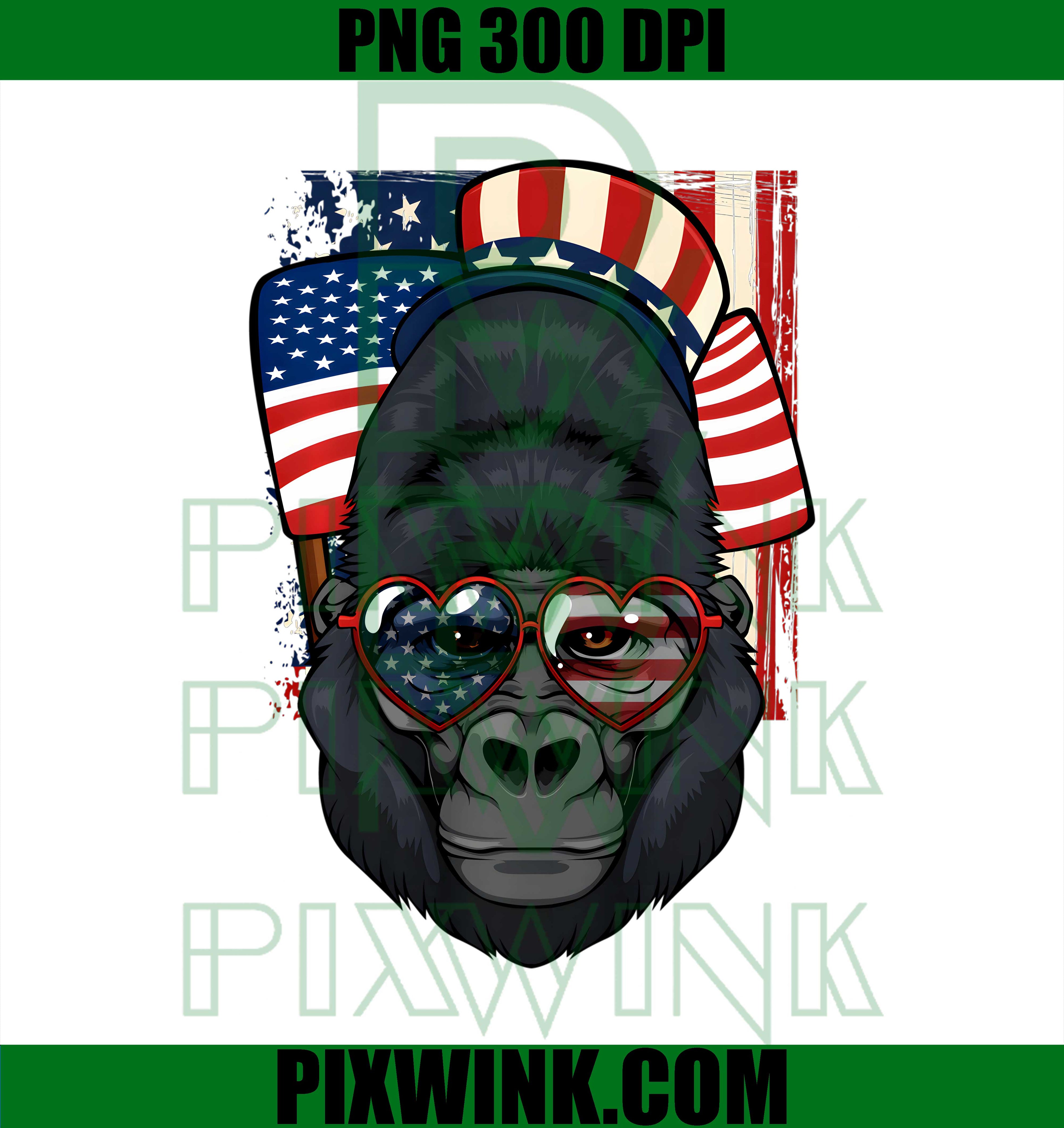 Patriotic Gorilla 4th of July USA American Flag PNG, Animal Graphic PNG
