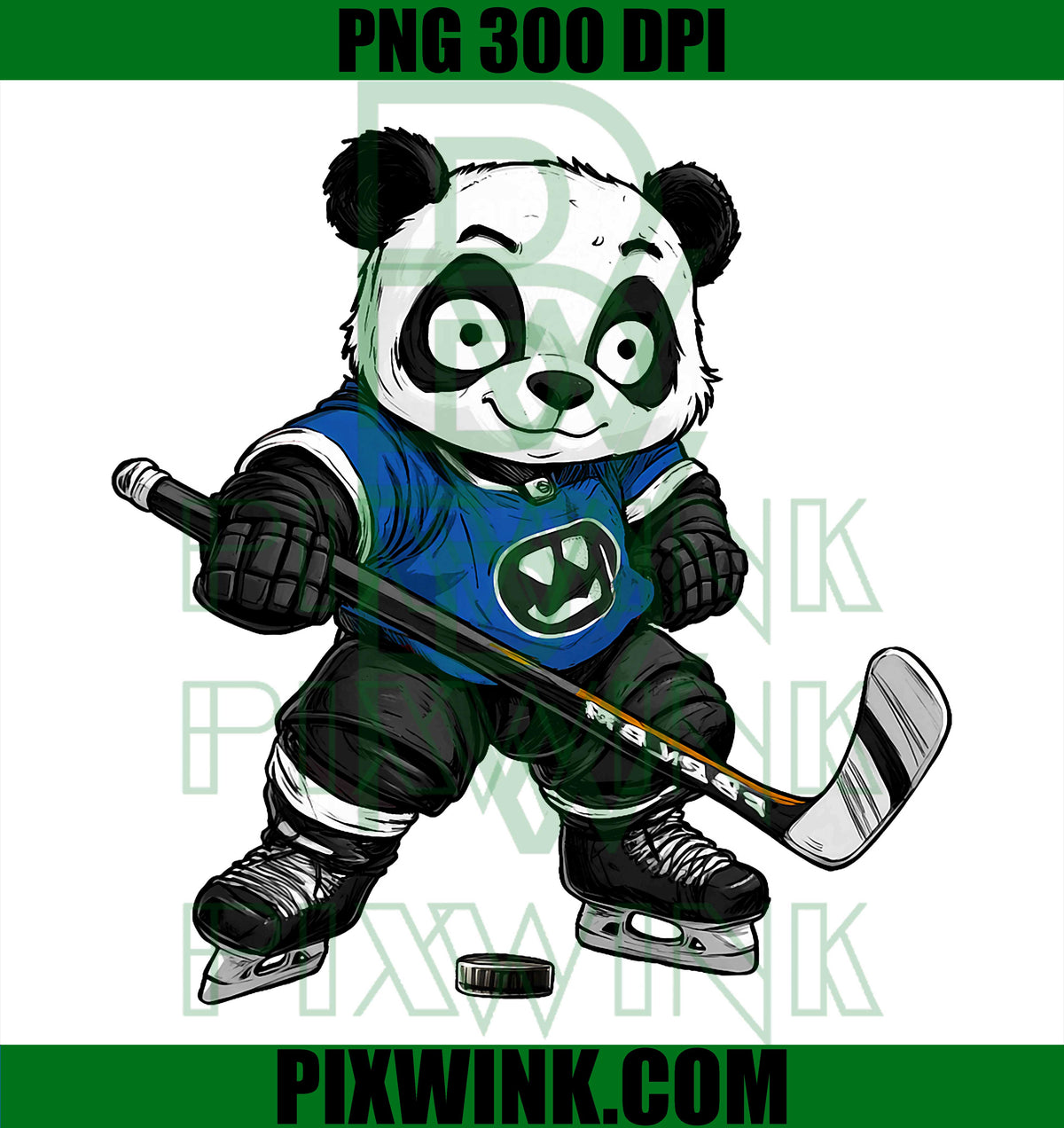 Ice Hockey Panda, Blue Jersey Sport Player Skating Cute PNG Illustration