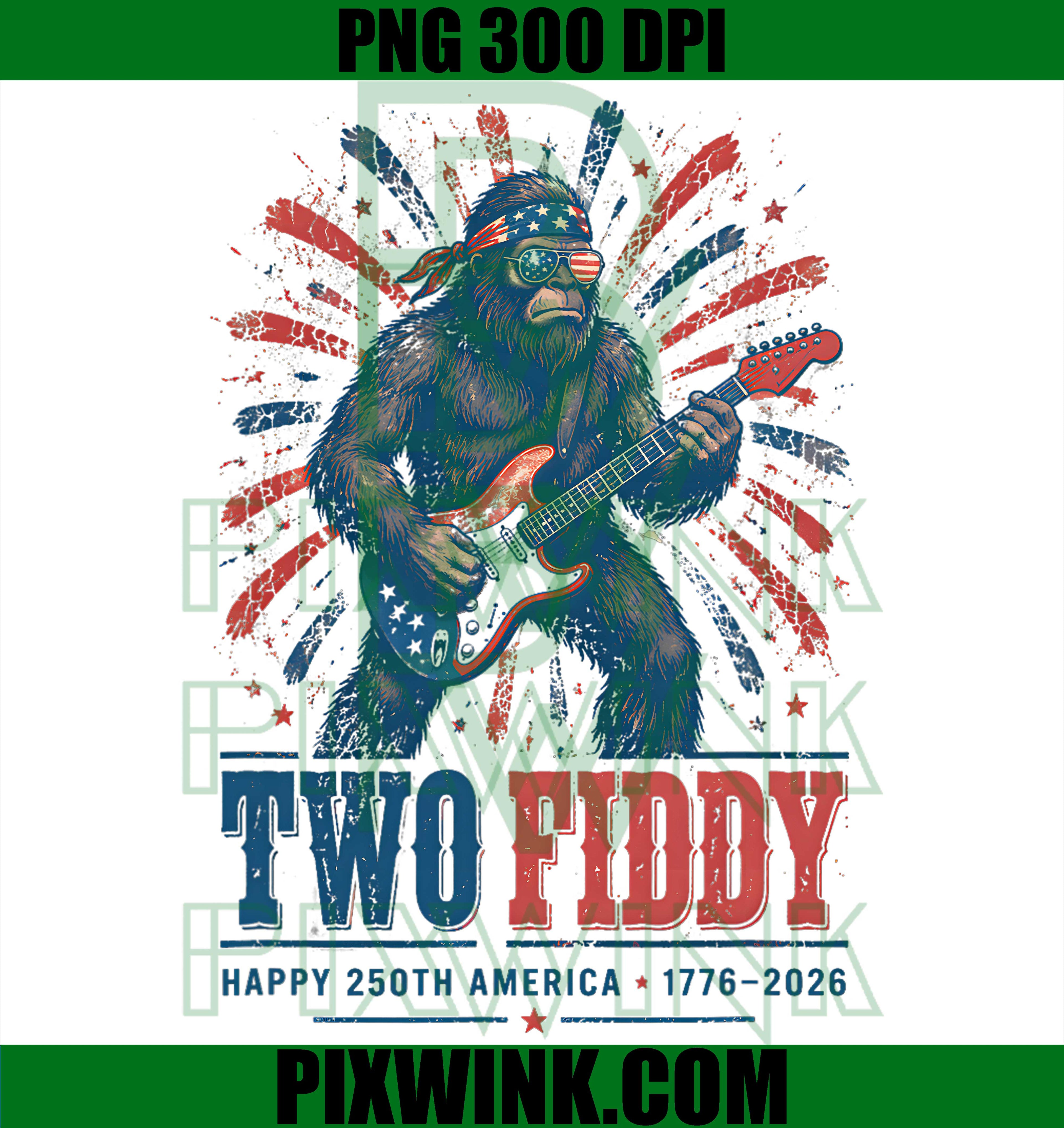 Two Fiddy Sasquatch PNG, America 250th PNG, USA Flag Guitar PNG