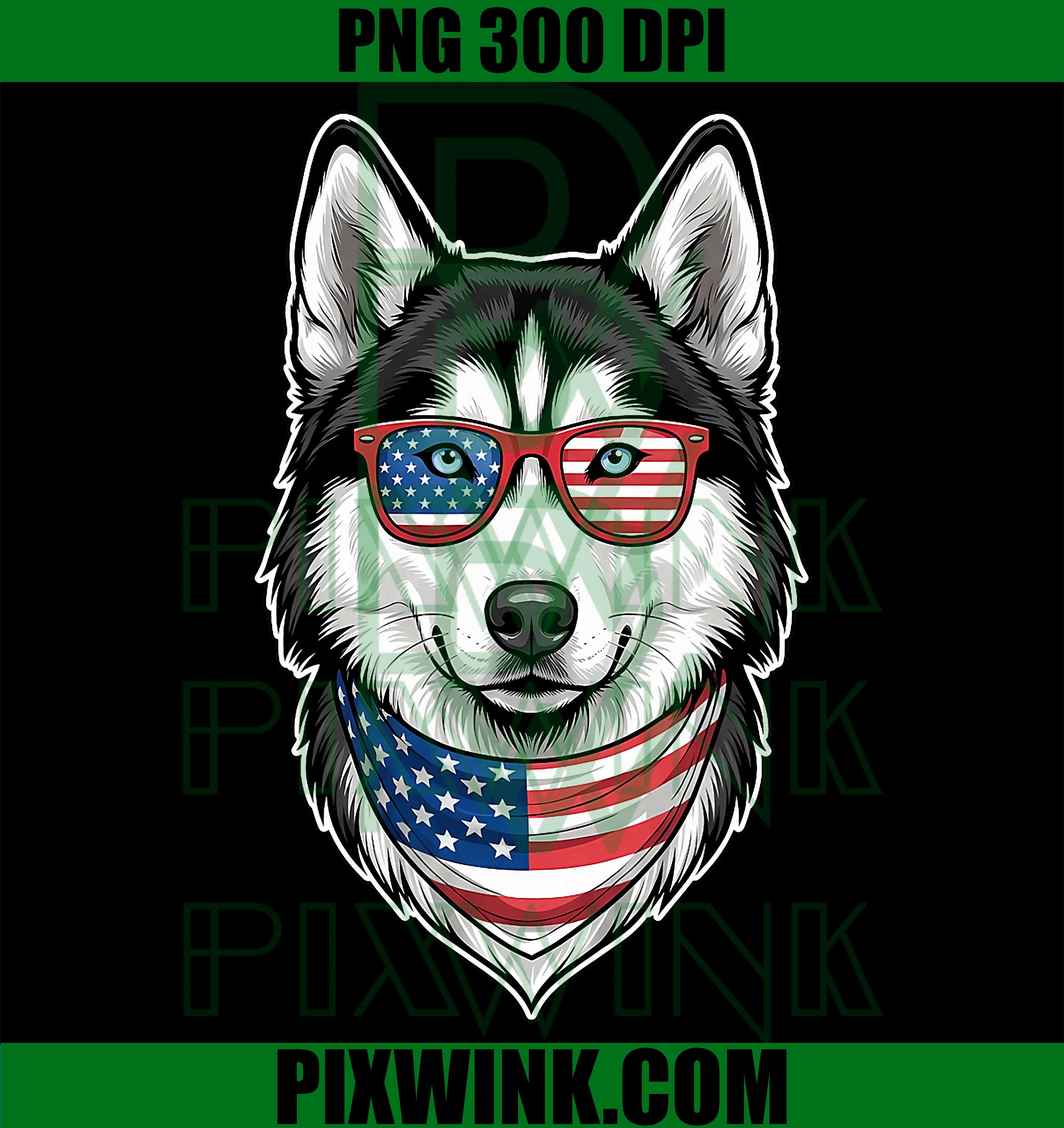 Siberian Husky Dog USA Flag Sunglasses PNG, 4th Of July PNG
