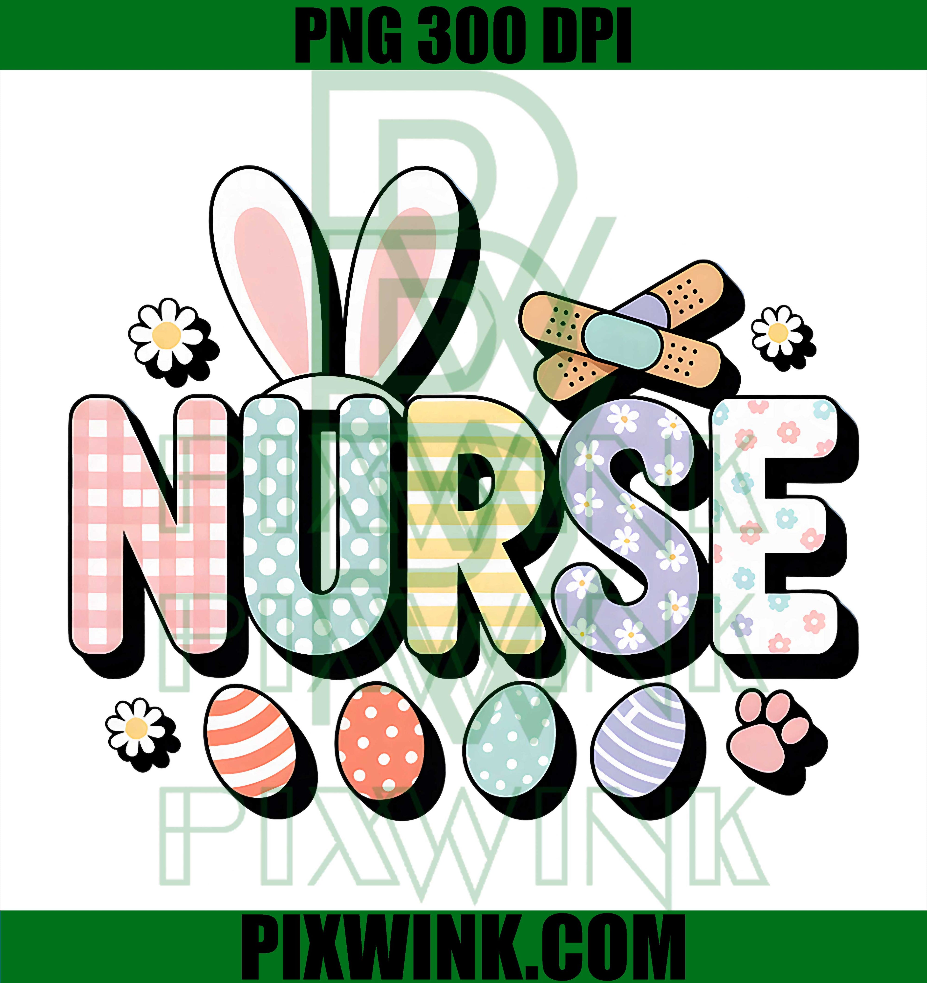 Nurse Bunny PNG, Ear Band-Aids PNG, Registered RN Rabbit PNG