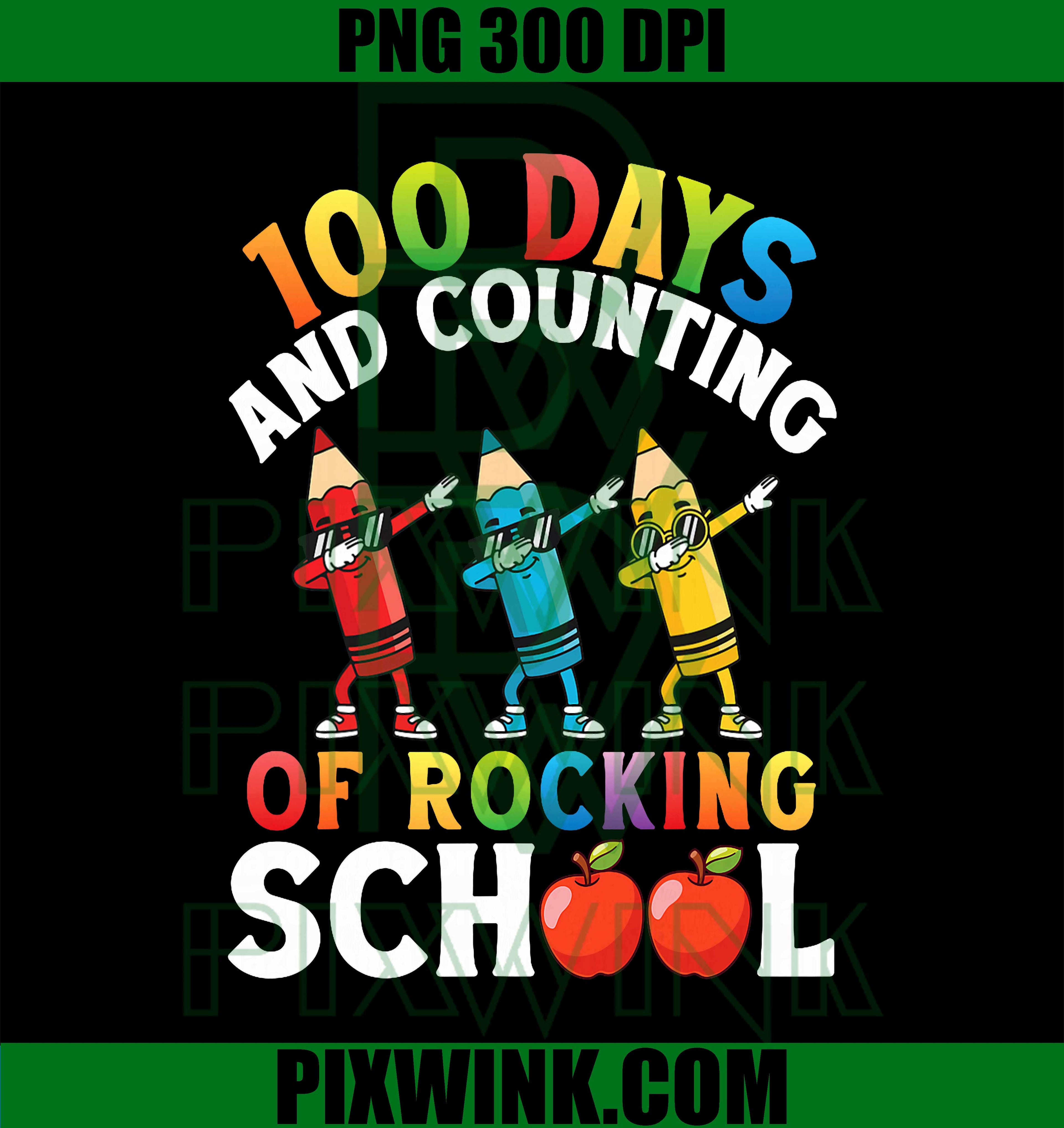 100 Days and Counting of Rocking School PNG, Cute Pencils Dabbing PNG