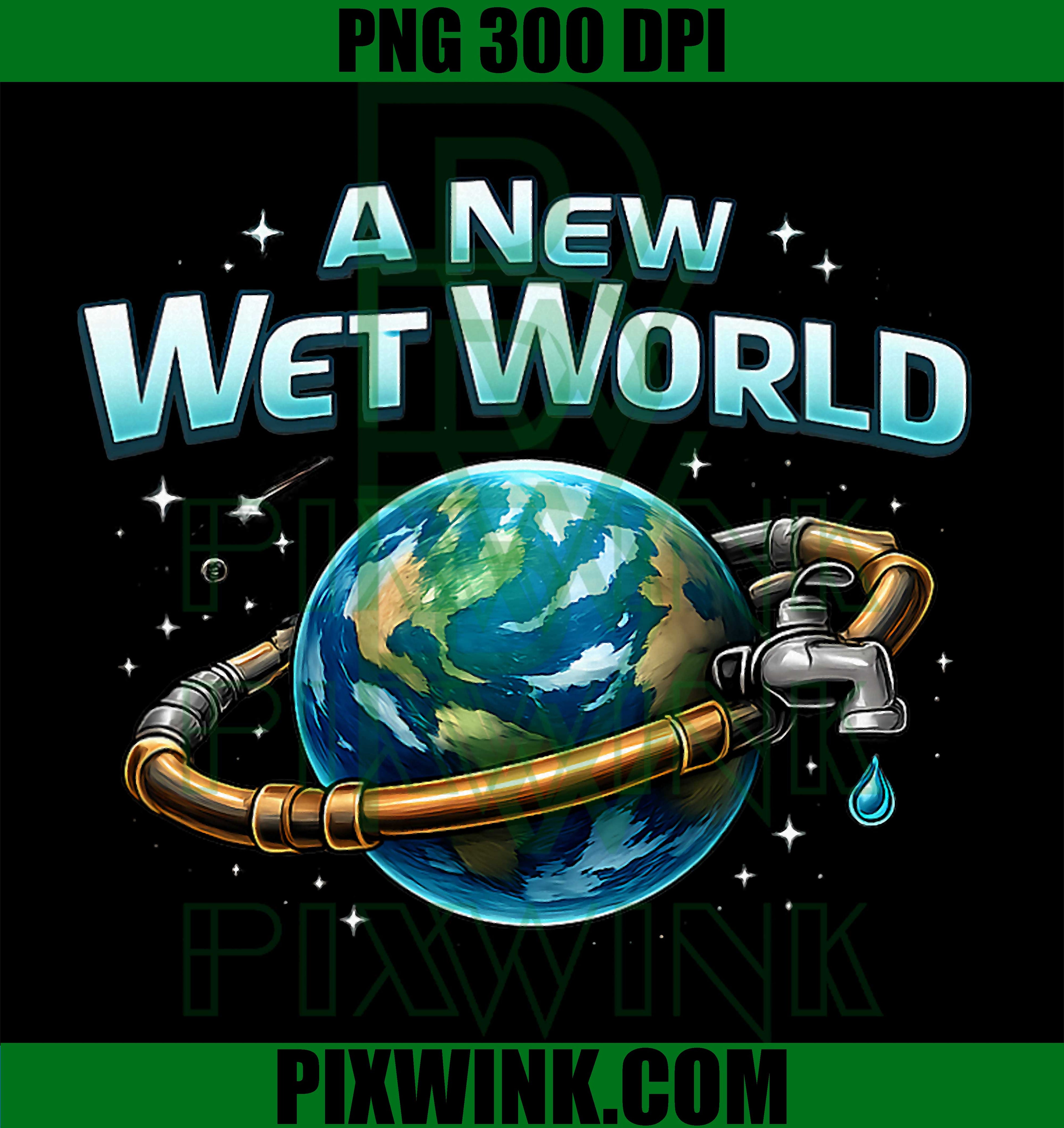 A New Wet World PNG, Plumber Pipe Pun PNG, Space Earth Graphic PNG