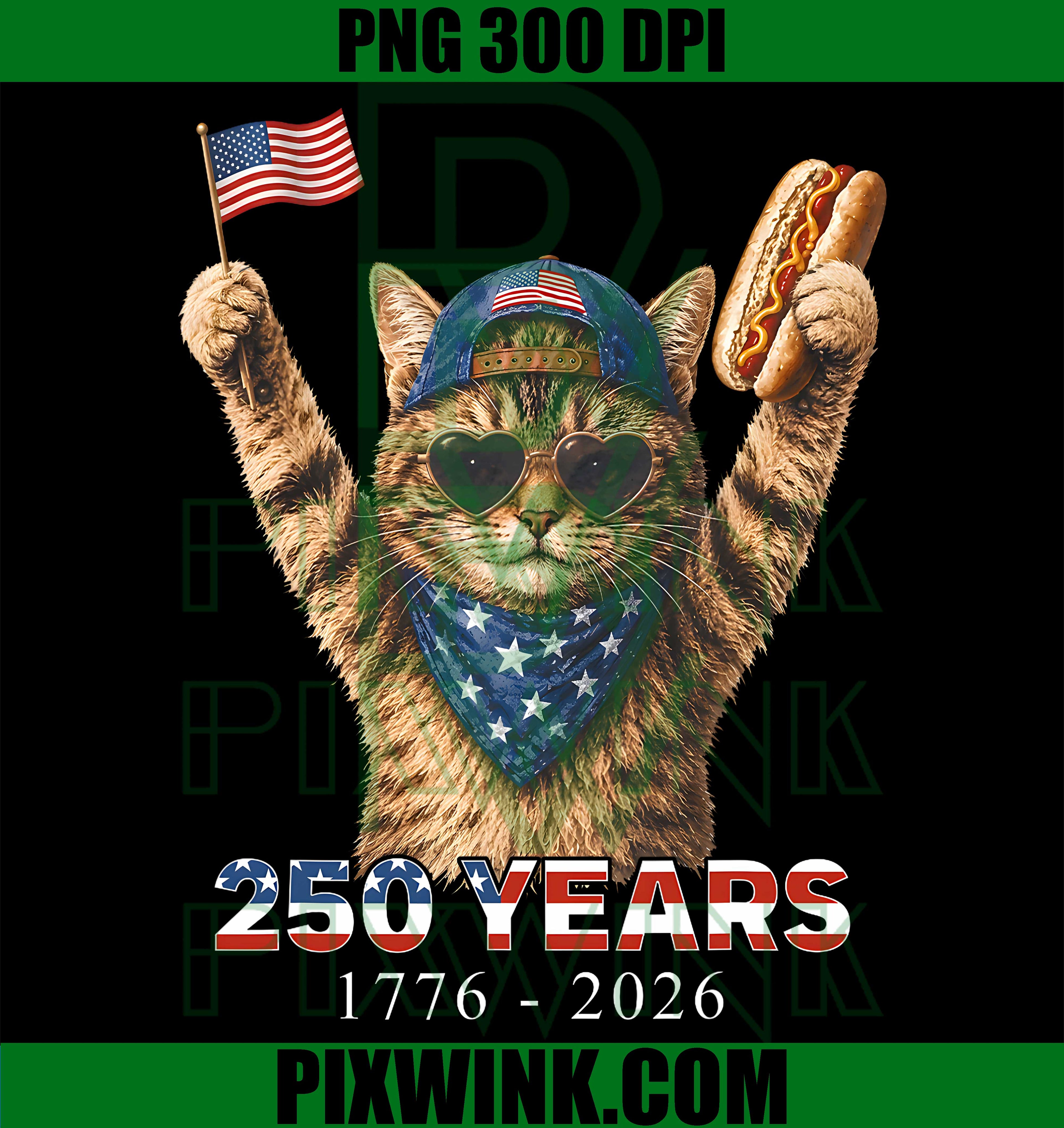 4th July Cat PNG, USA Flag Cat PNG, 1776 2026 Cat PNG