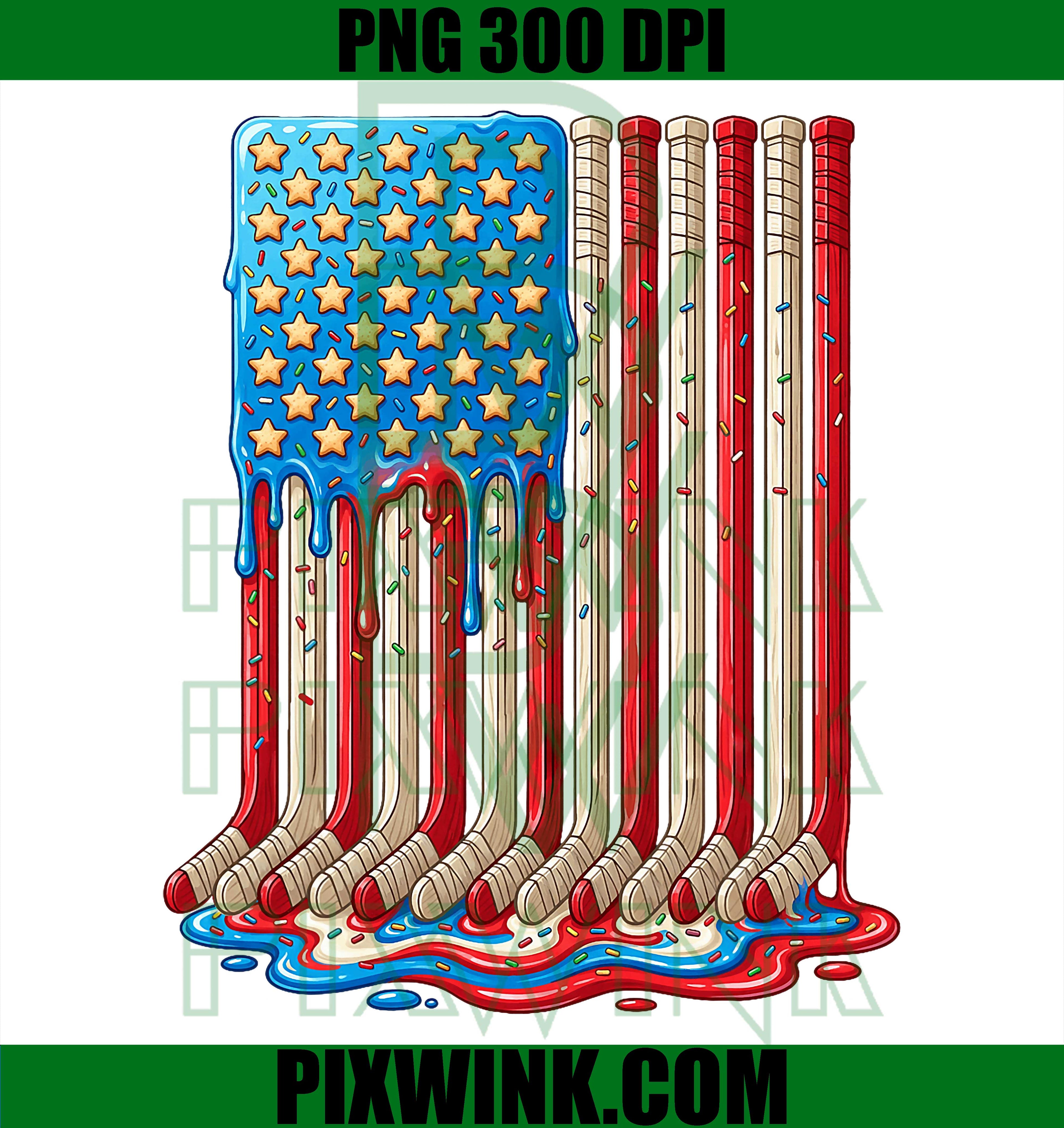 Ice Hockey Ice Cream Drip PNG, Patriotic USA Flag Hockey Design PNG