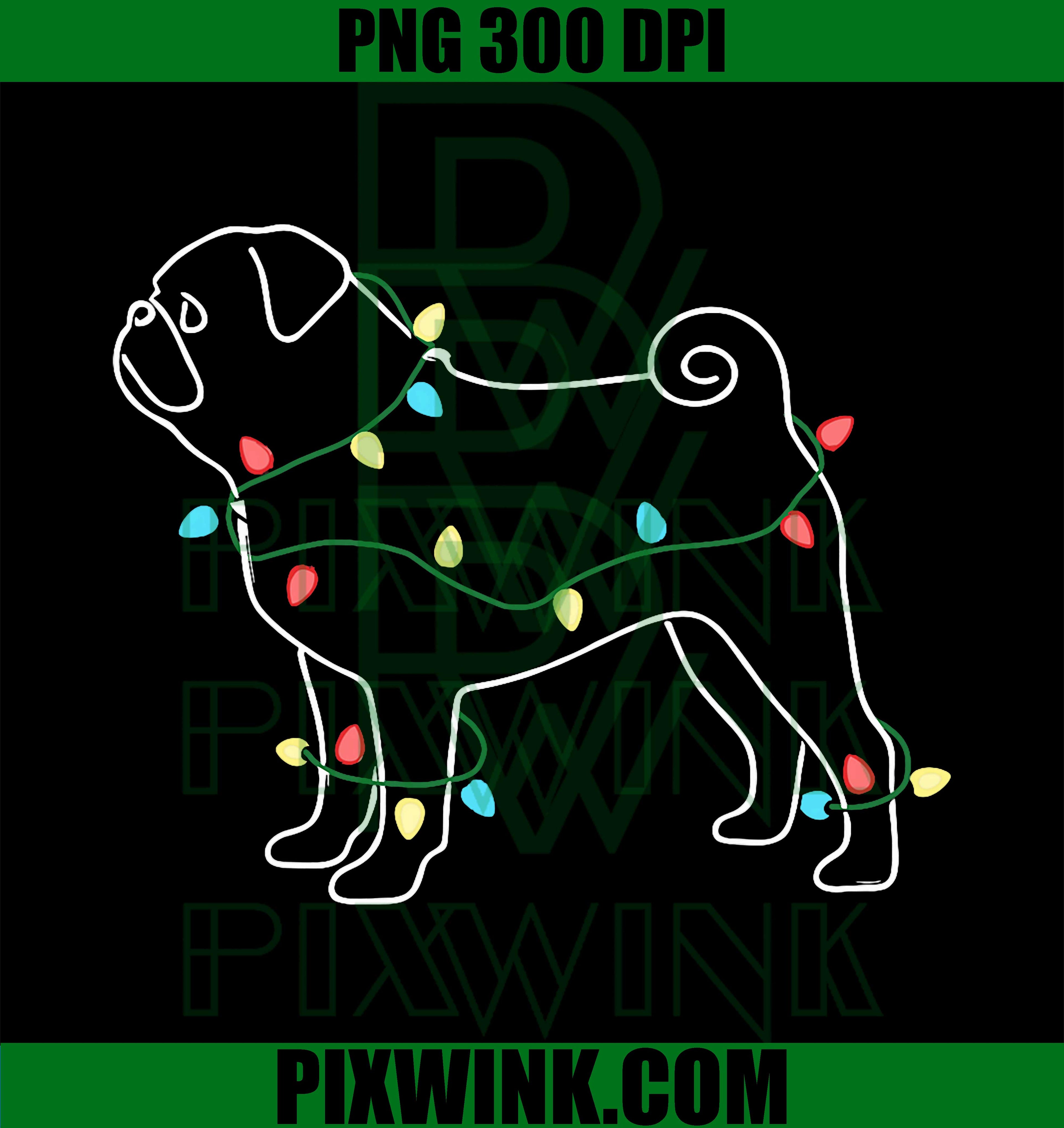 Funny Pug Dog Christmas Outfit, Pug Christmas Lights PNG