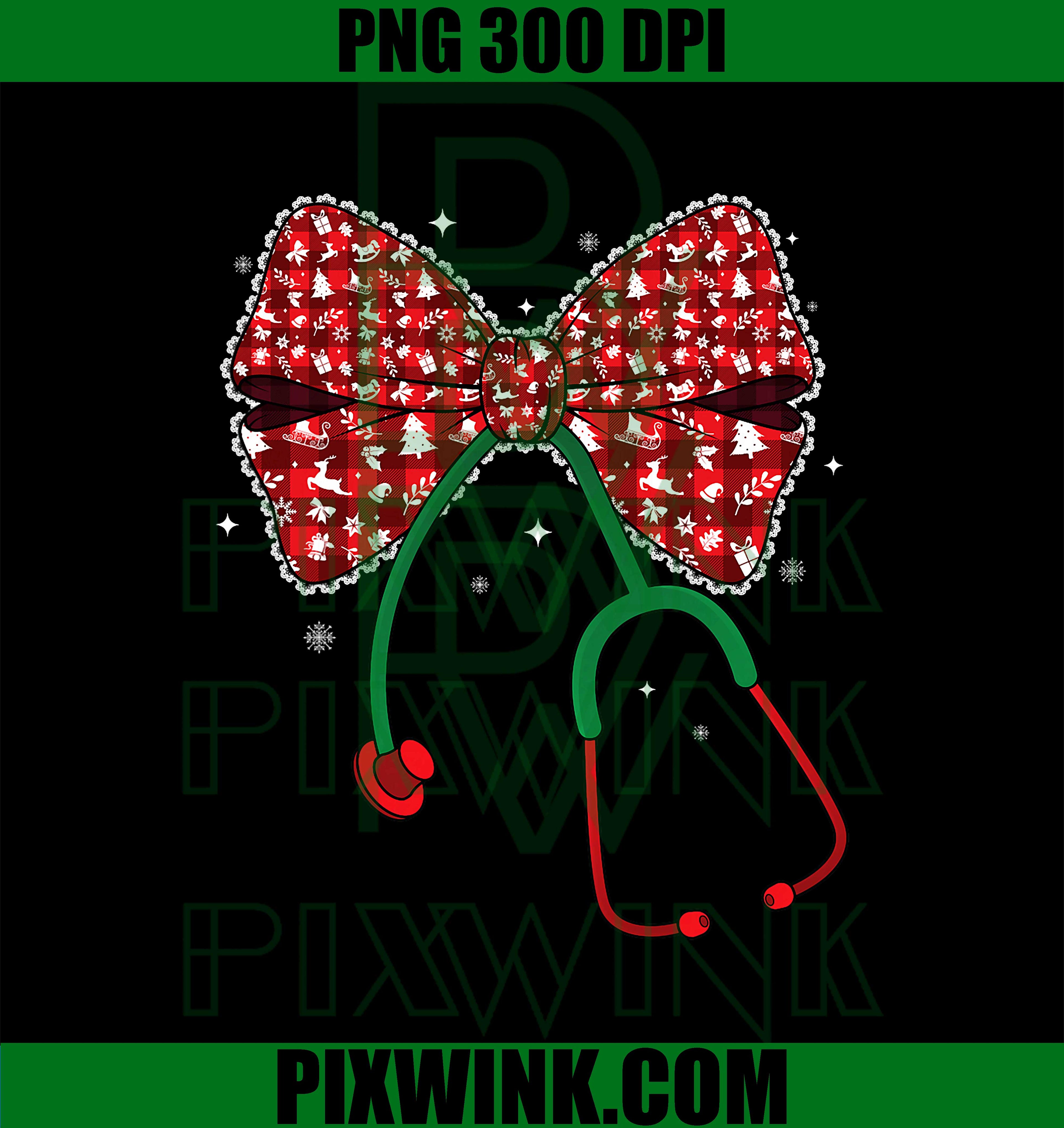 Christmas Nurse Plaid Coquette Bow Nursing Stethoscope Xmas PNG