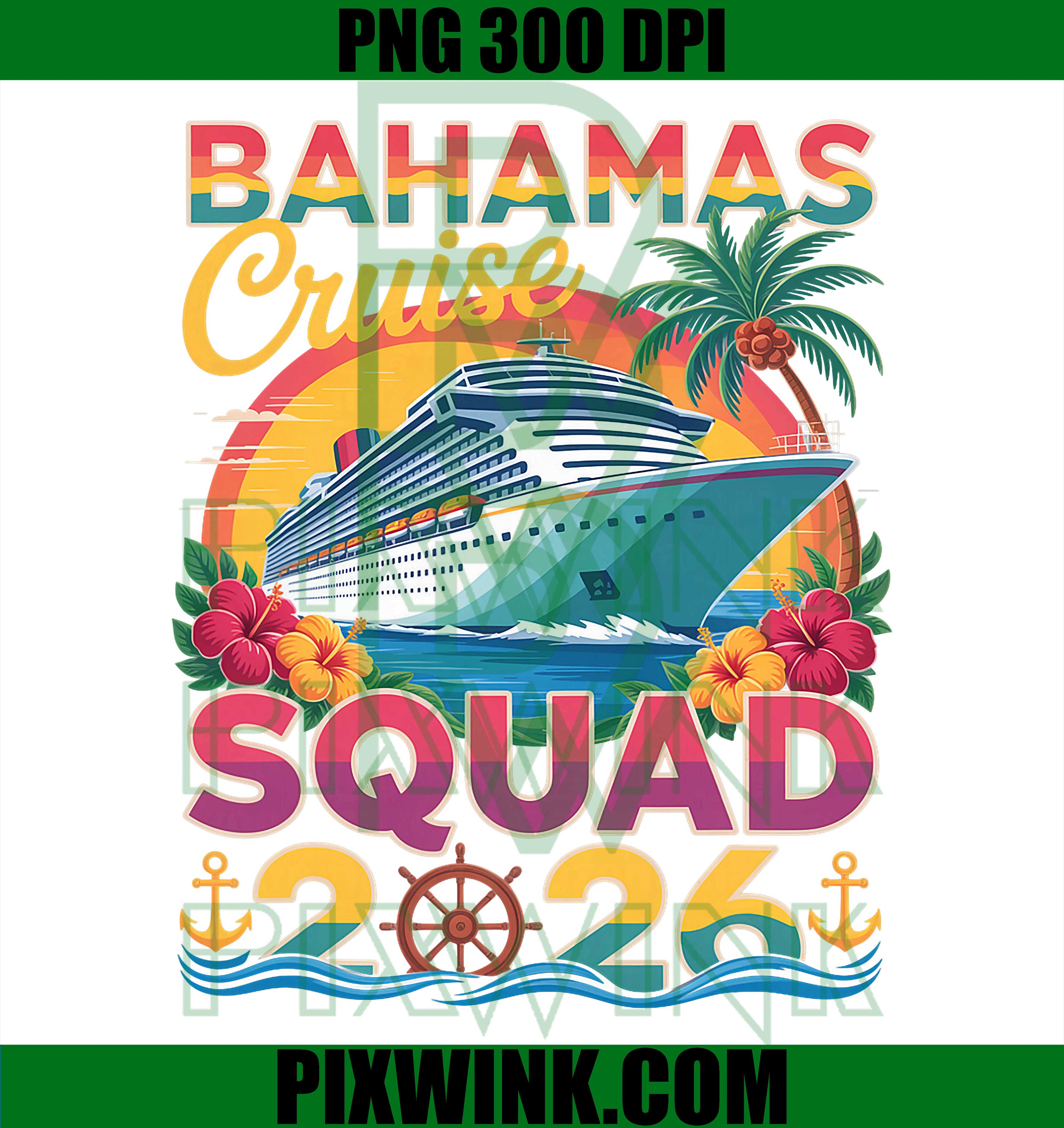Bahamas Cruise Squad PNG, 2026 Family Vacation Design PNG