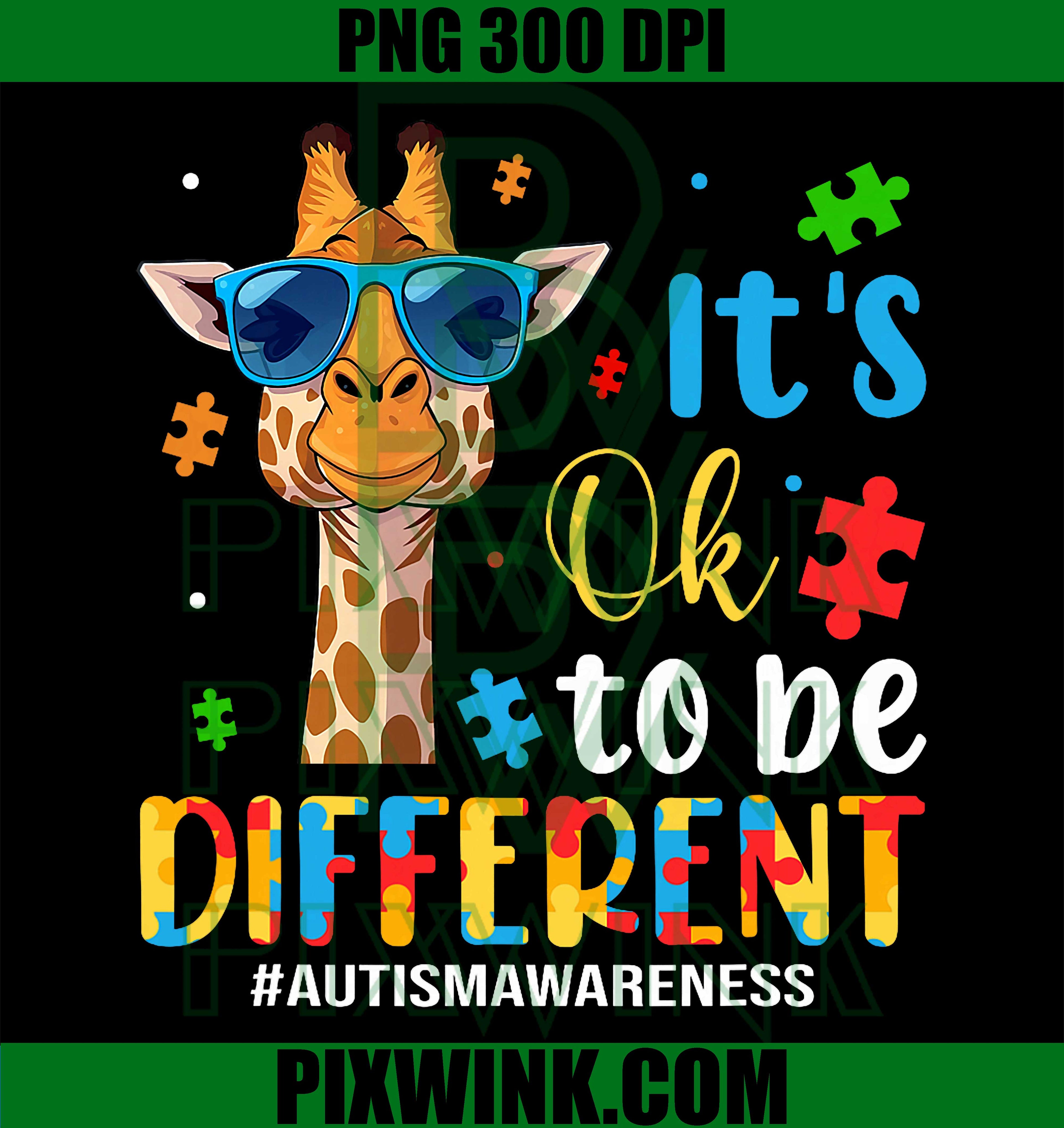 It’s OK To Be Different PNG, Autism Awareness PNG, Cute Giraffe PNG