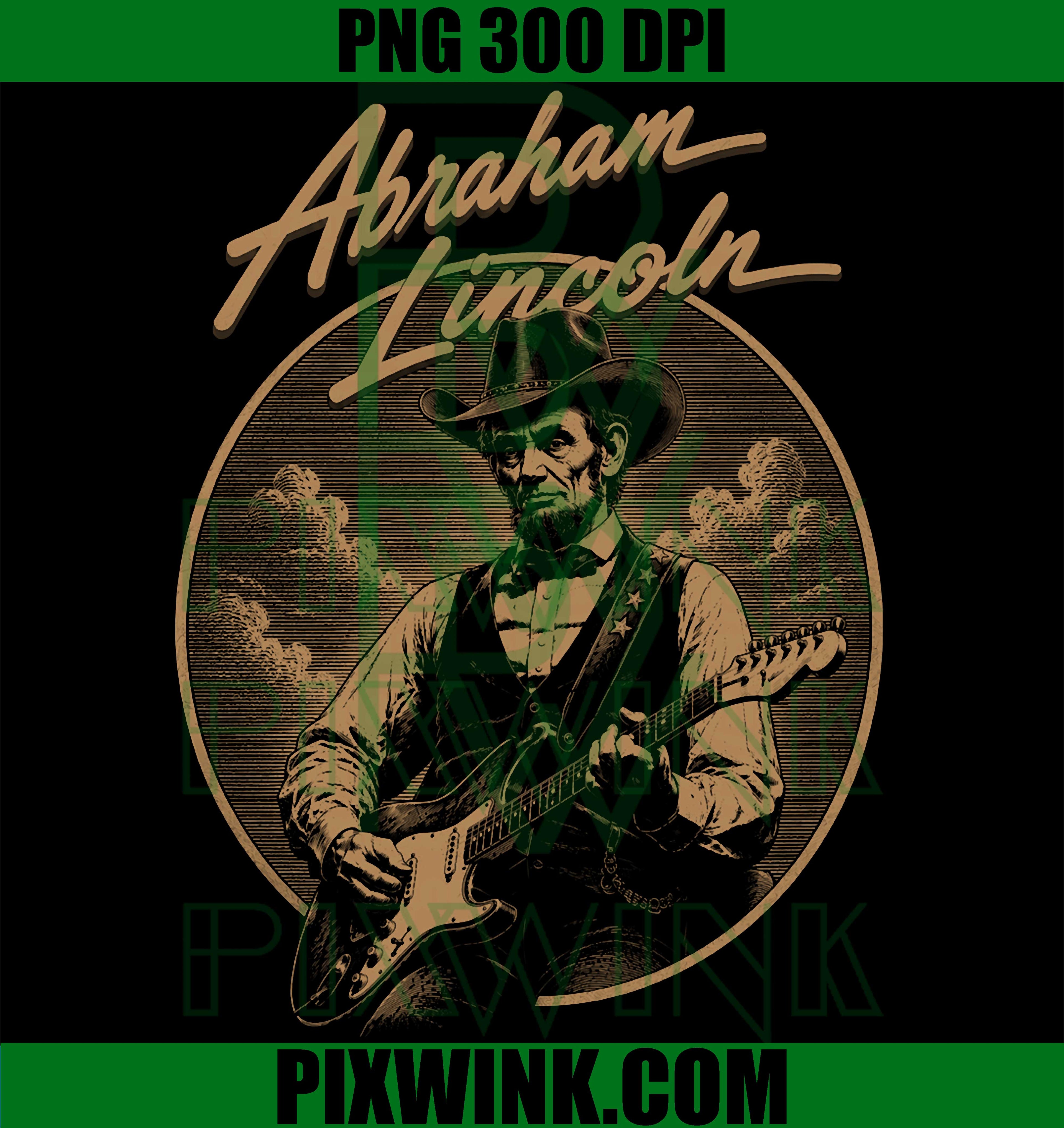 Abraham Lincoln Guitar PNG, Vintage Woodcut Patriotic PNG