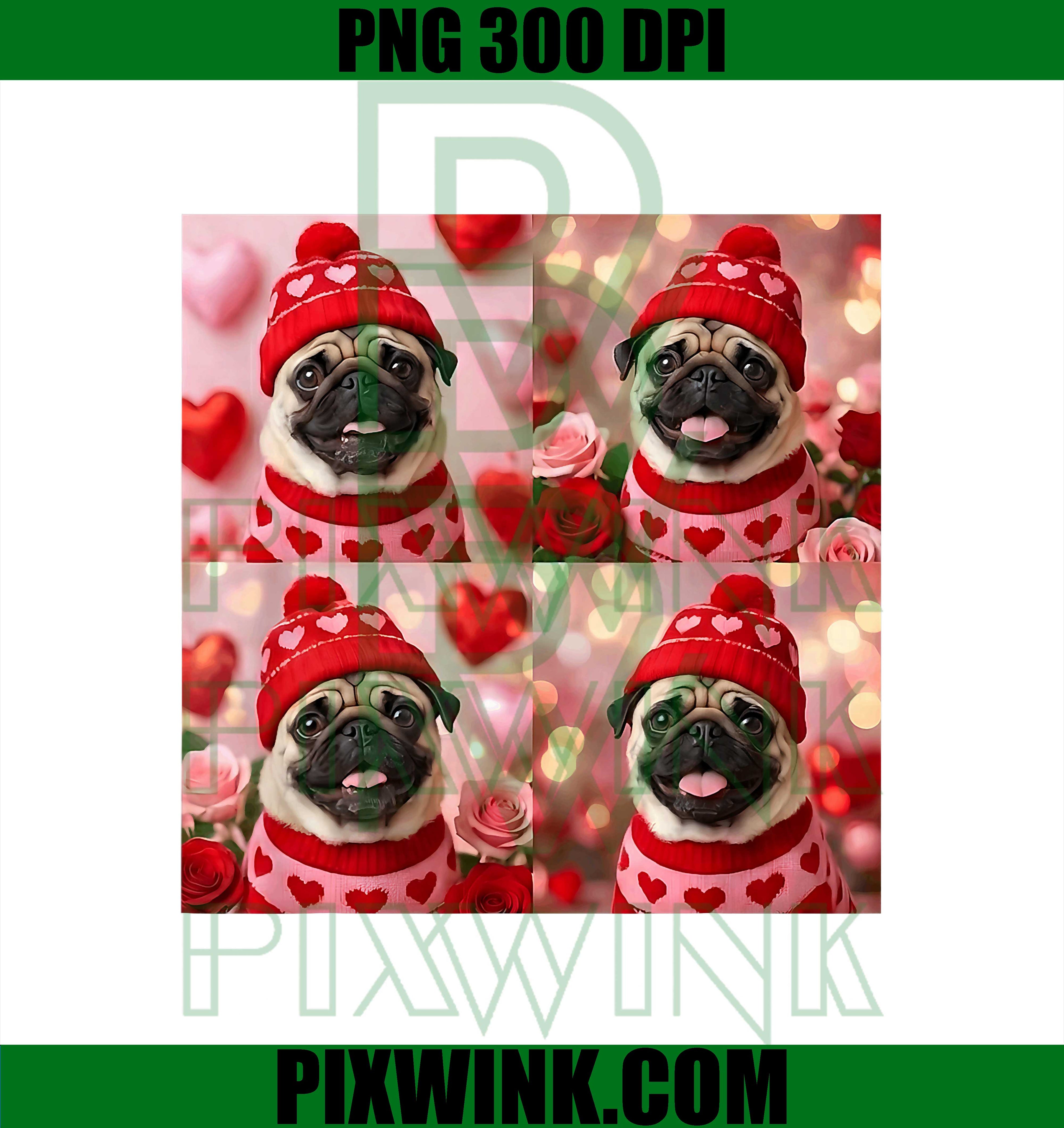 Dog Valentine Photobooth PNG, Cute Pug Lover PNG