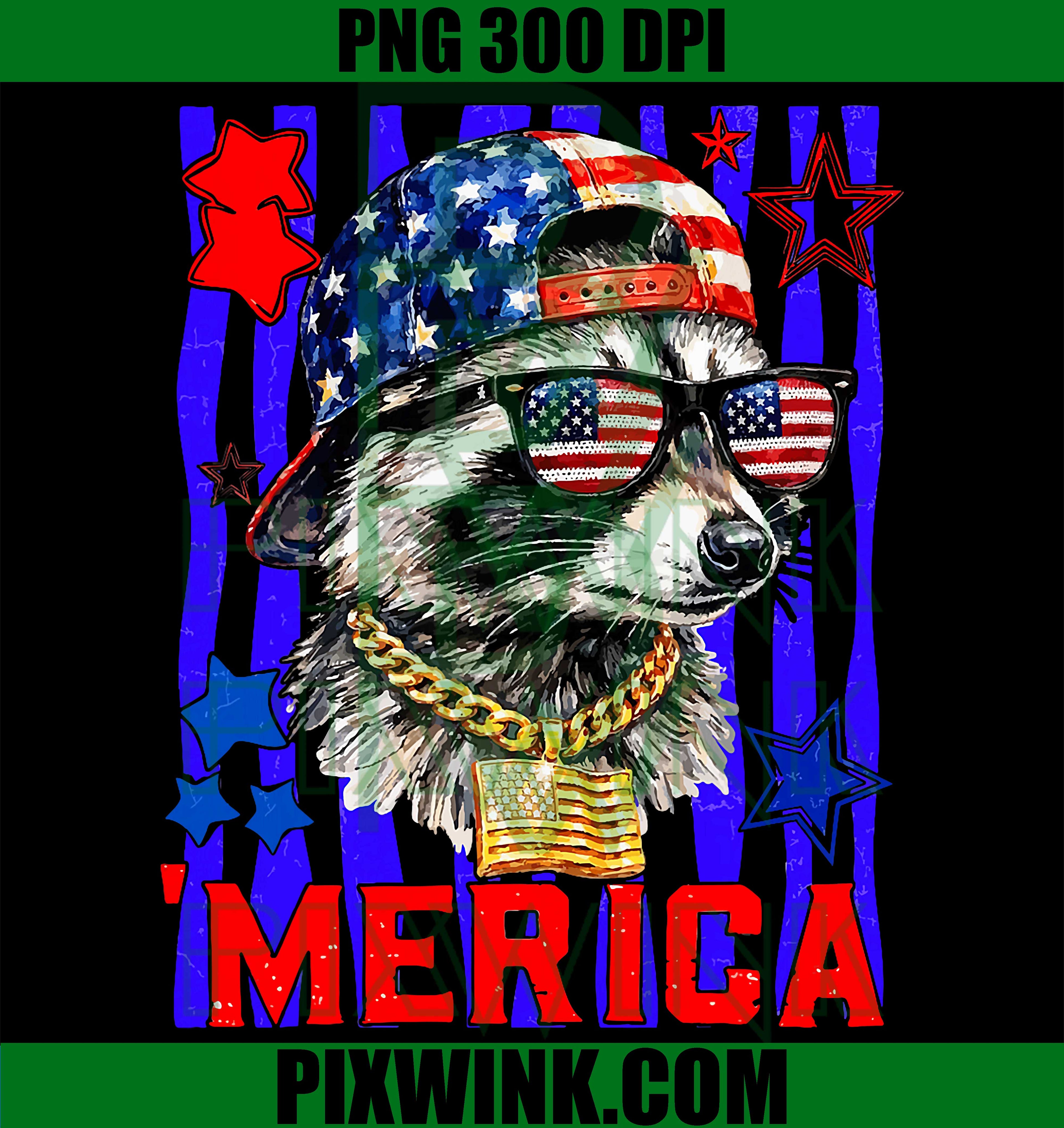 Striped 4th Of July Raccoon Patriotic Merica PNG, Red White Blue PNG