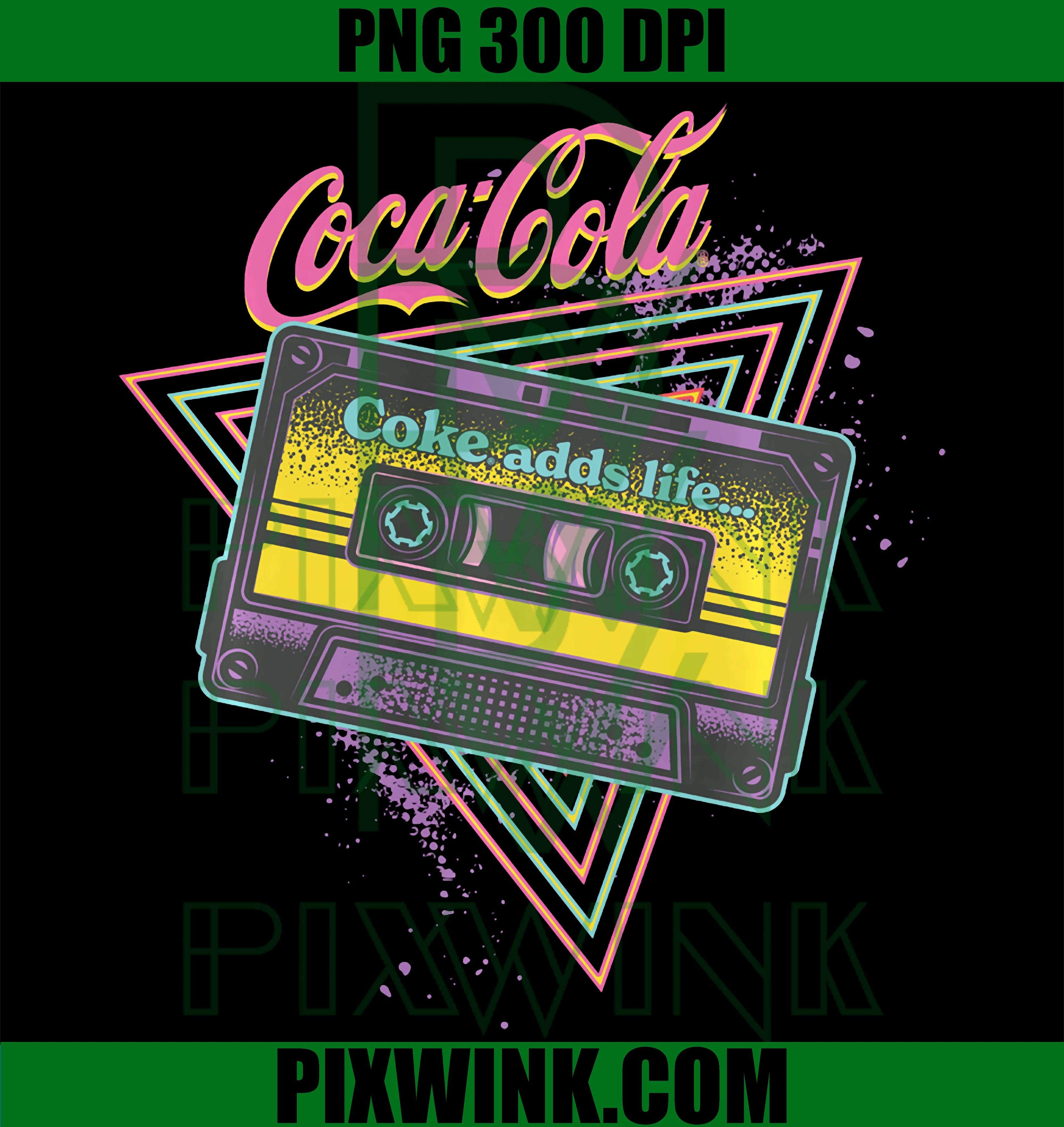 Coca Cola Retro Neon PNG, Coke Adds Life Cassette PNG