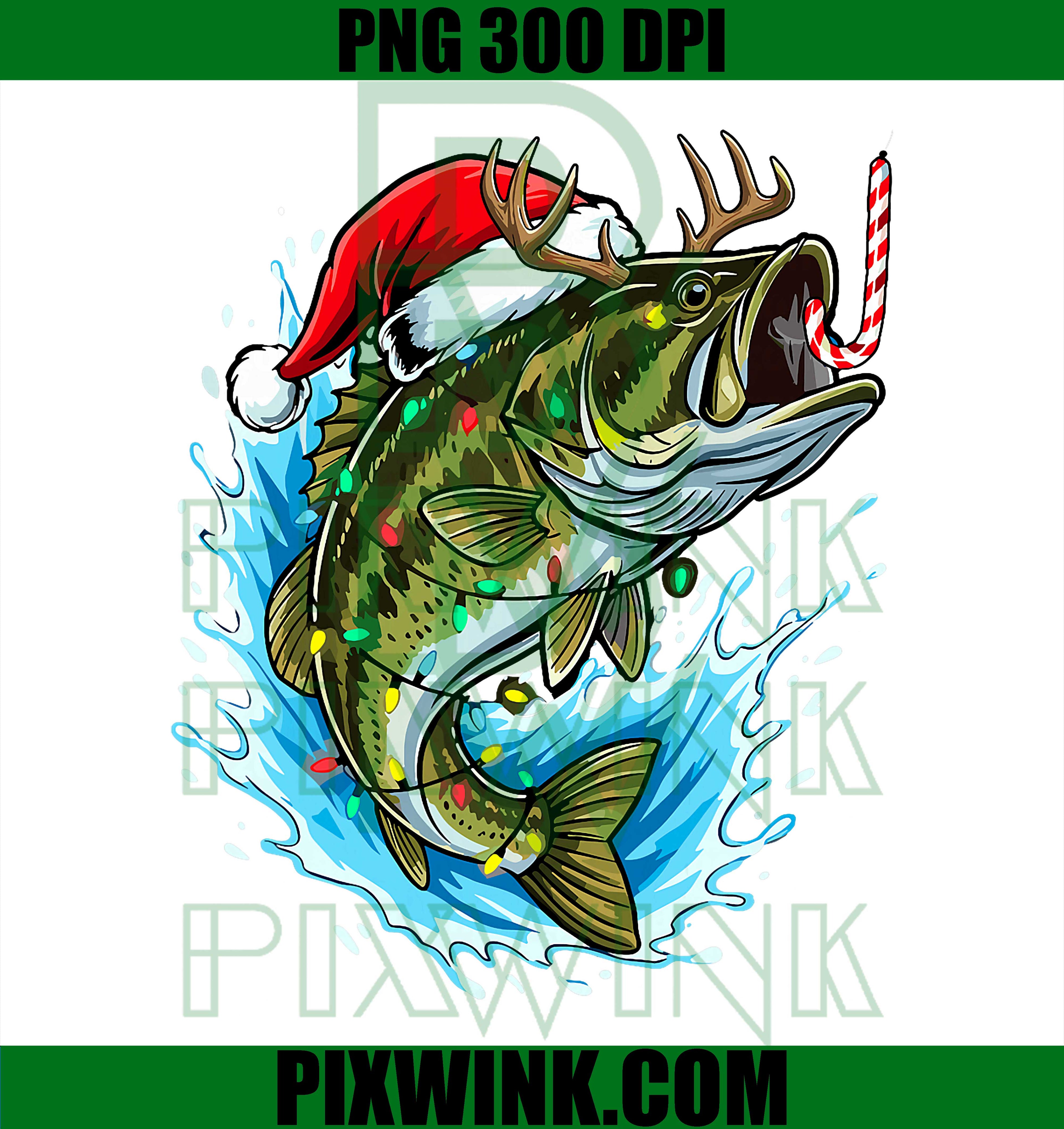 Christmas Bass Fishing Lights Xmas Santa Hat Fish PNG