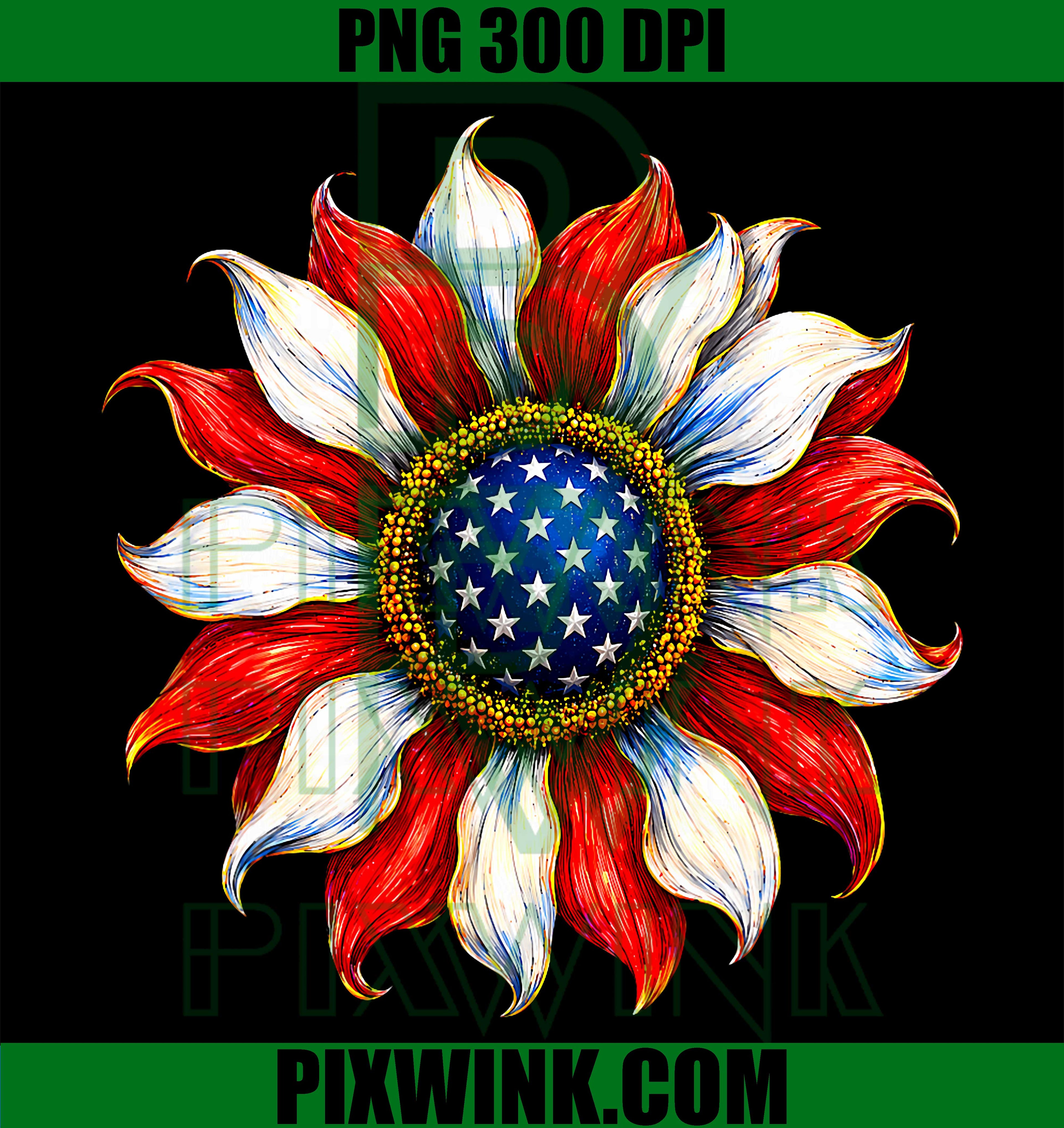 Sunflower USA American Flag 4th Of July PNG, Patriotic Women Men PNG