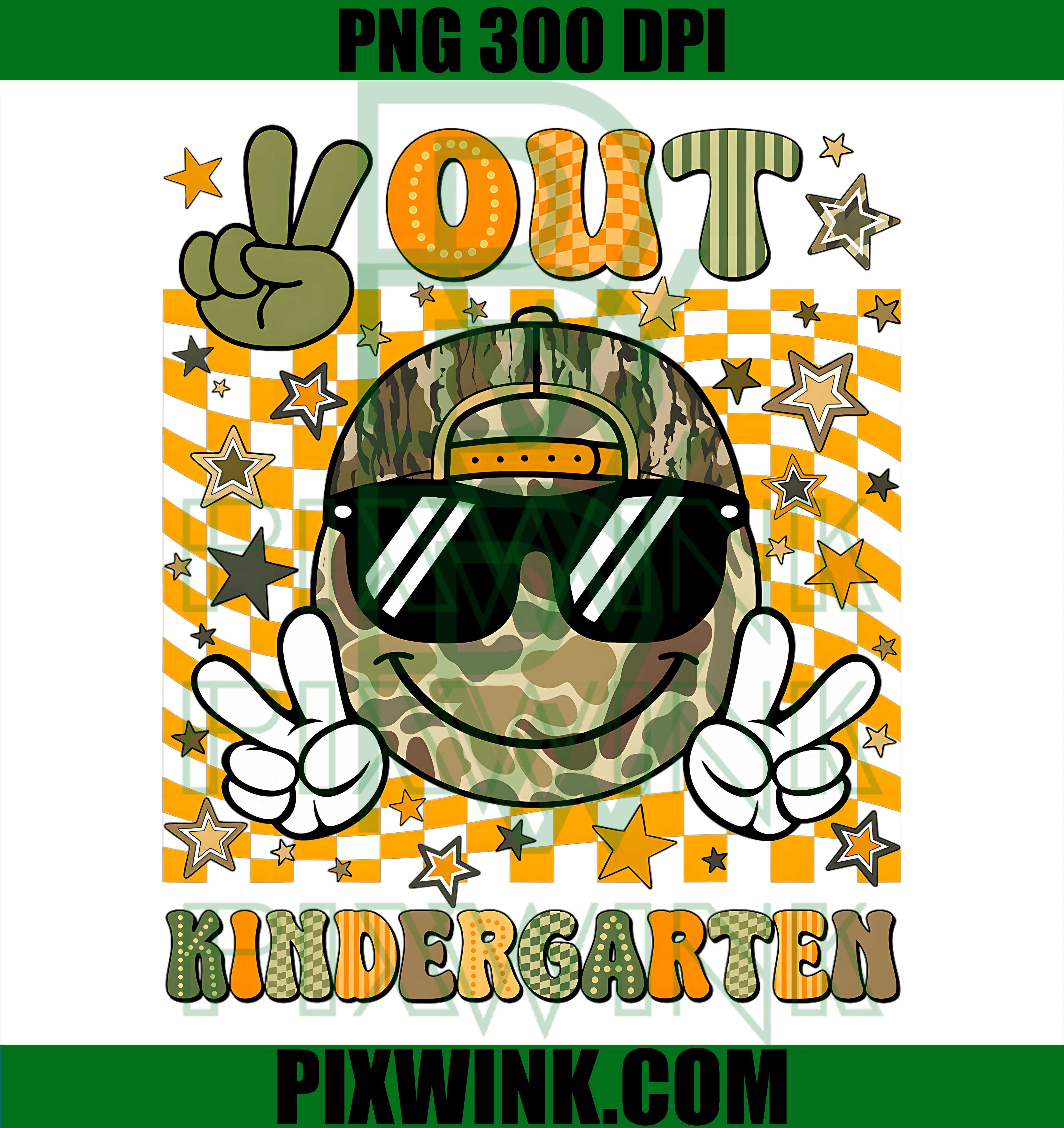 Peace Out Kindergarten Camo Last Day Graduation PNG, School Graphic PNG