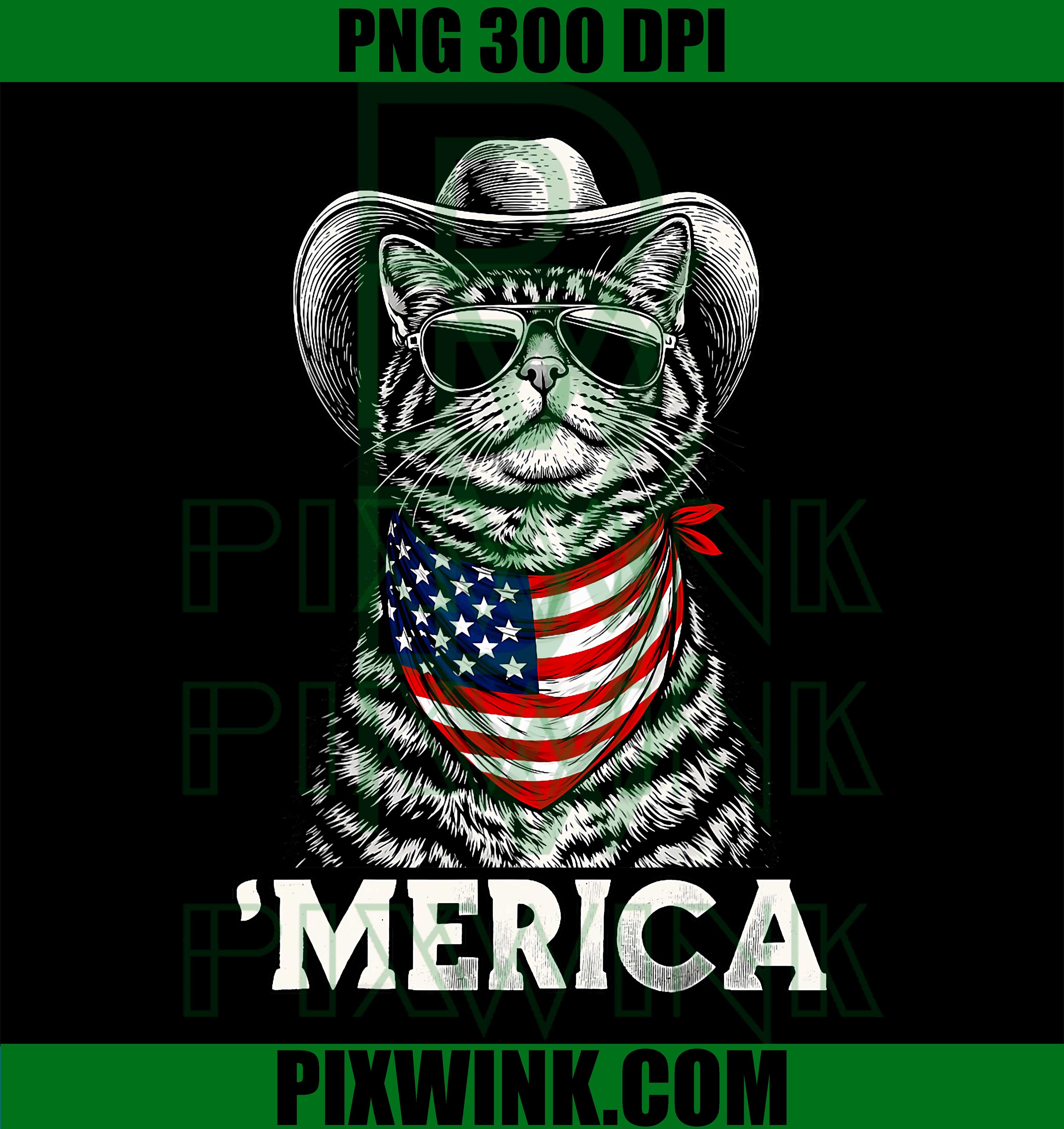 Tabby Cat American Flag Bandana Cowboy Hat PNG, Cool Sunglasses PNG