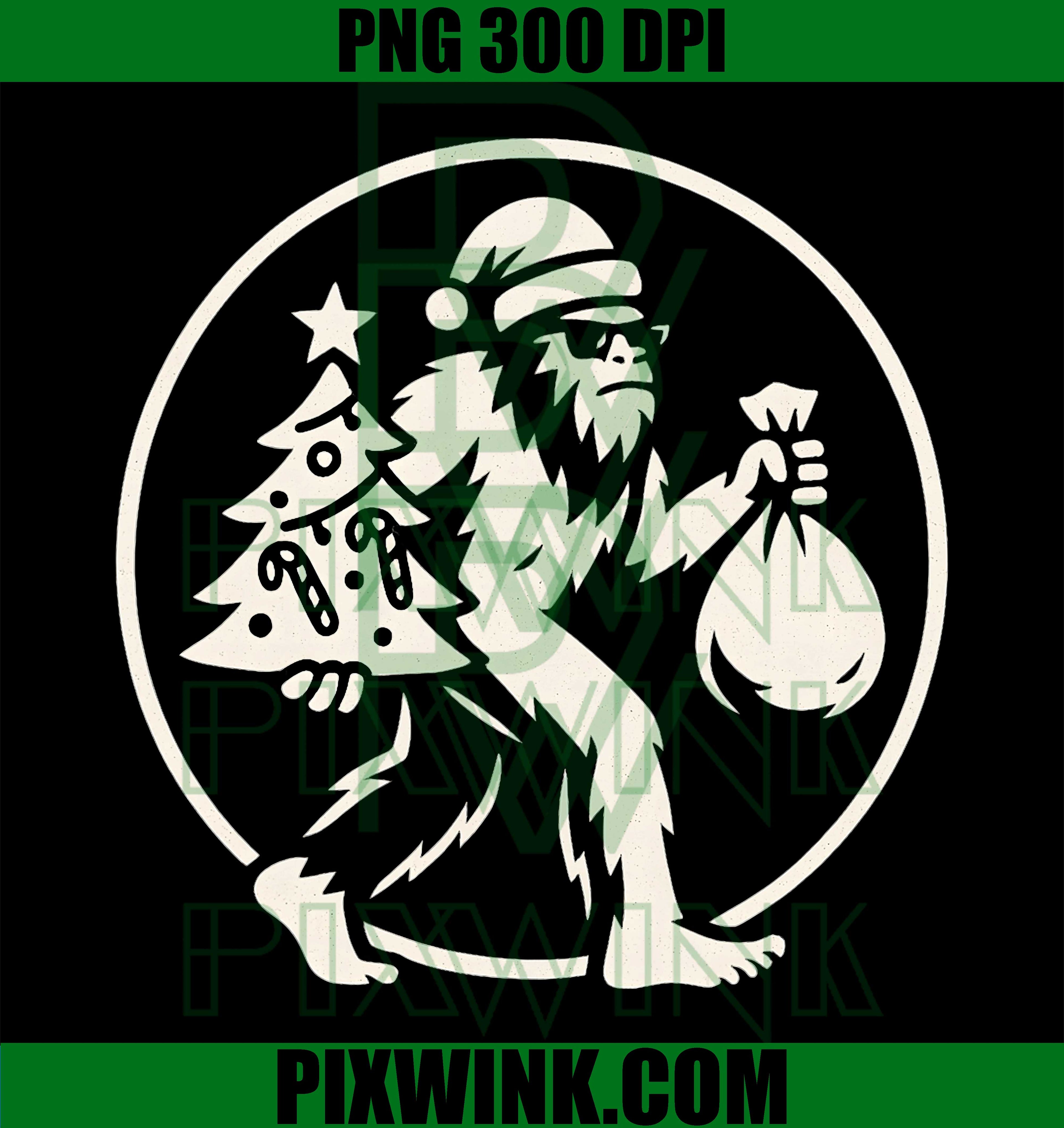 Christmas Bigfoot Carrying Tree and Bag Funny for Christmas PNG